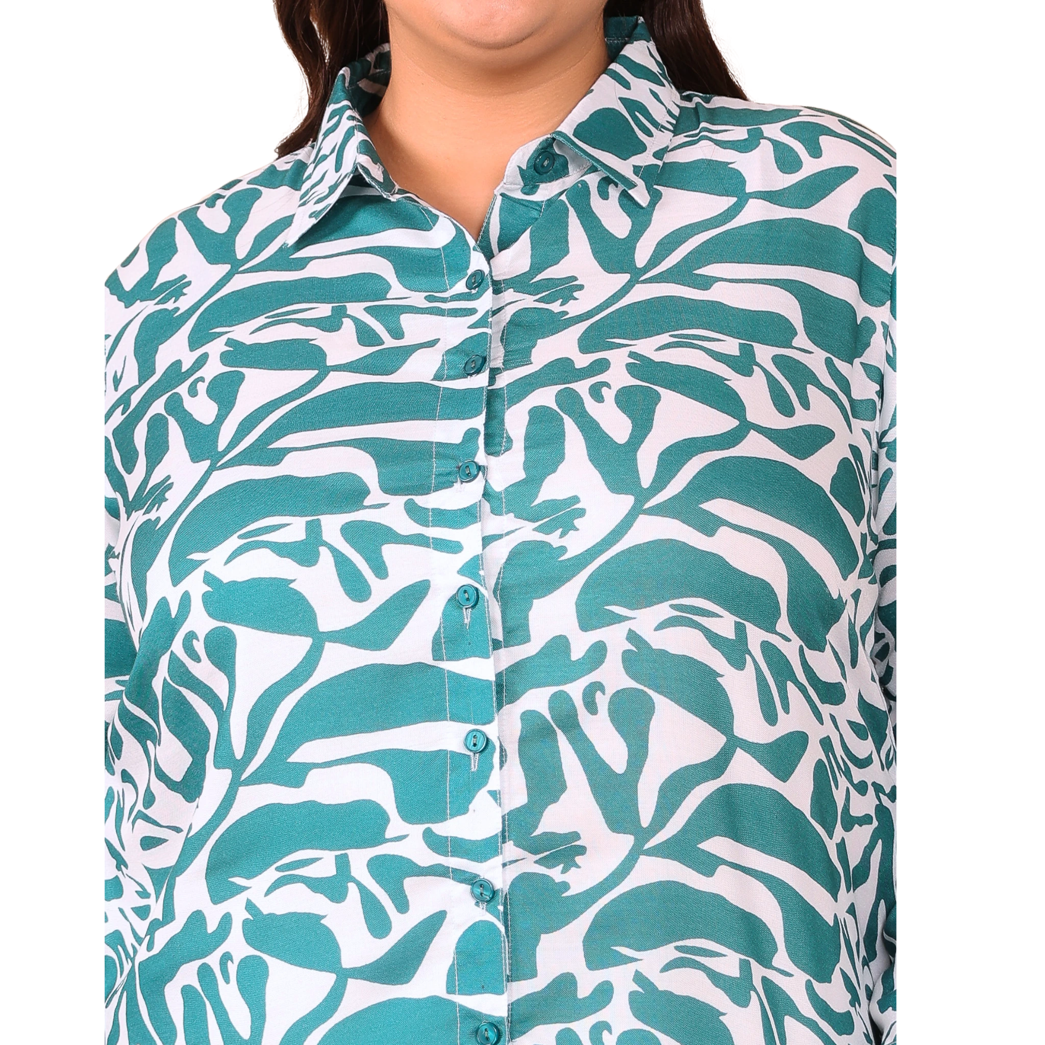Green and White Abstract Plus Size Shirt
