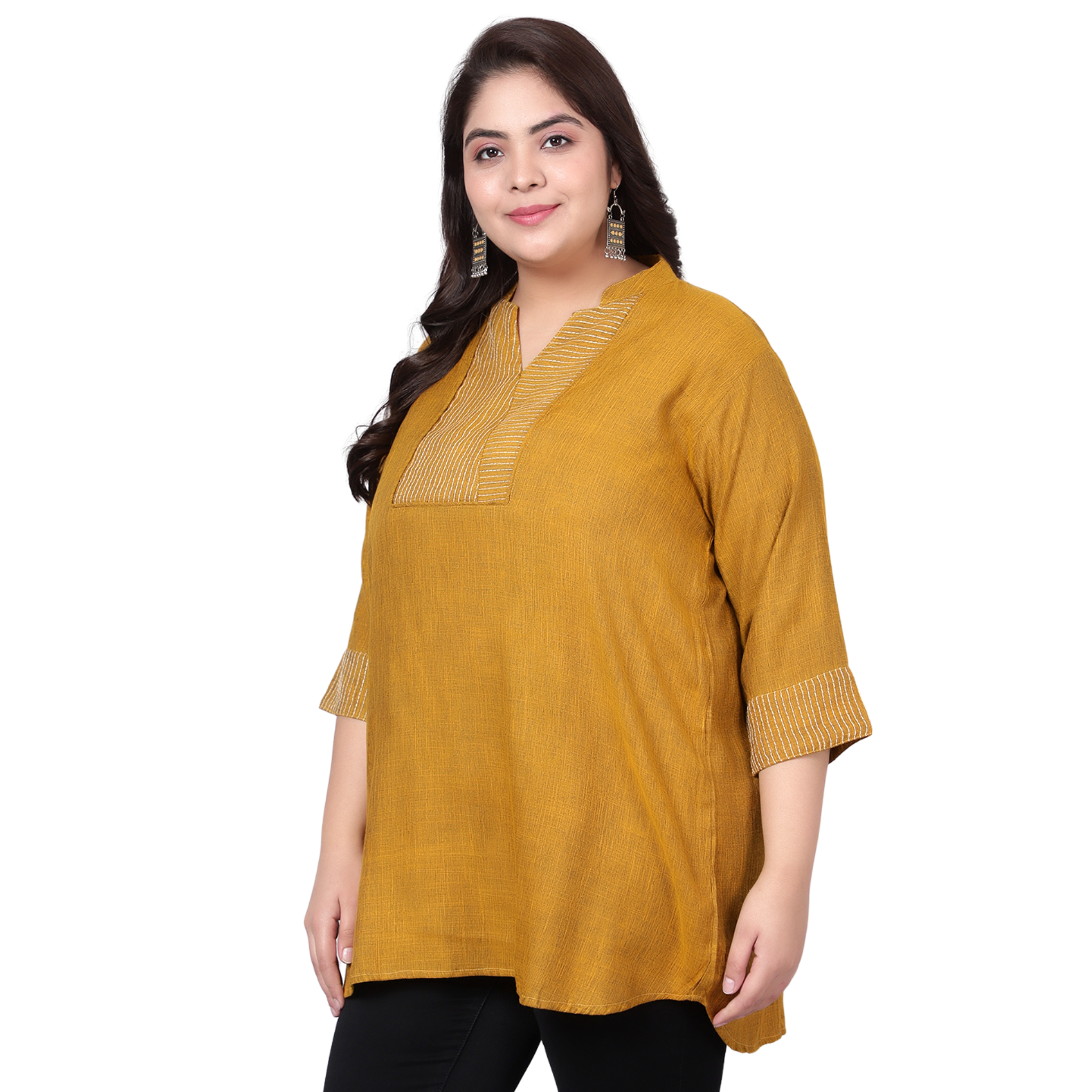 Mustard Embroidered Plus Size Tunic