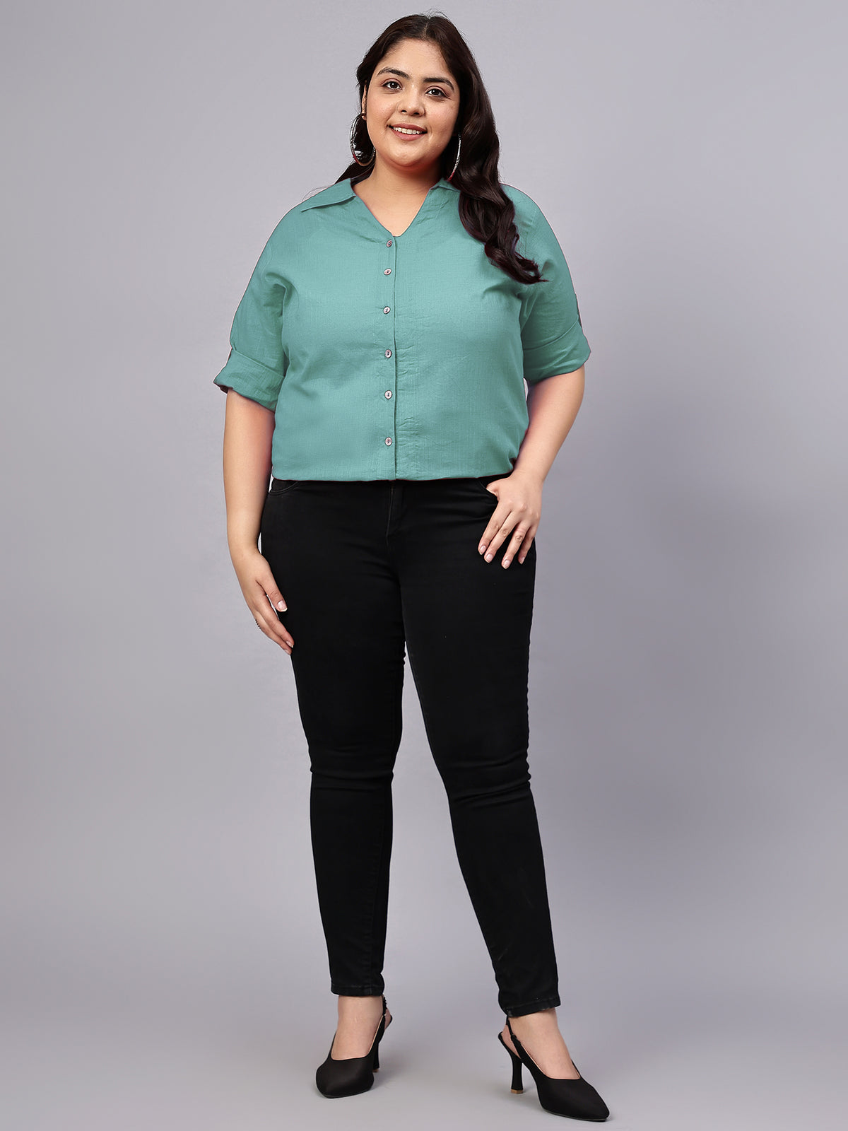 Blue Cotton Longline Plus Size Shirt