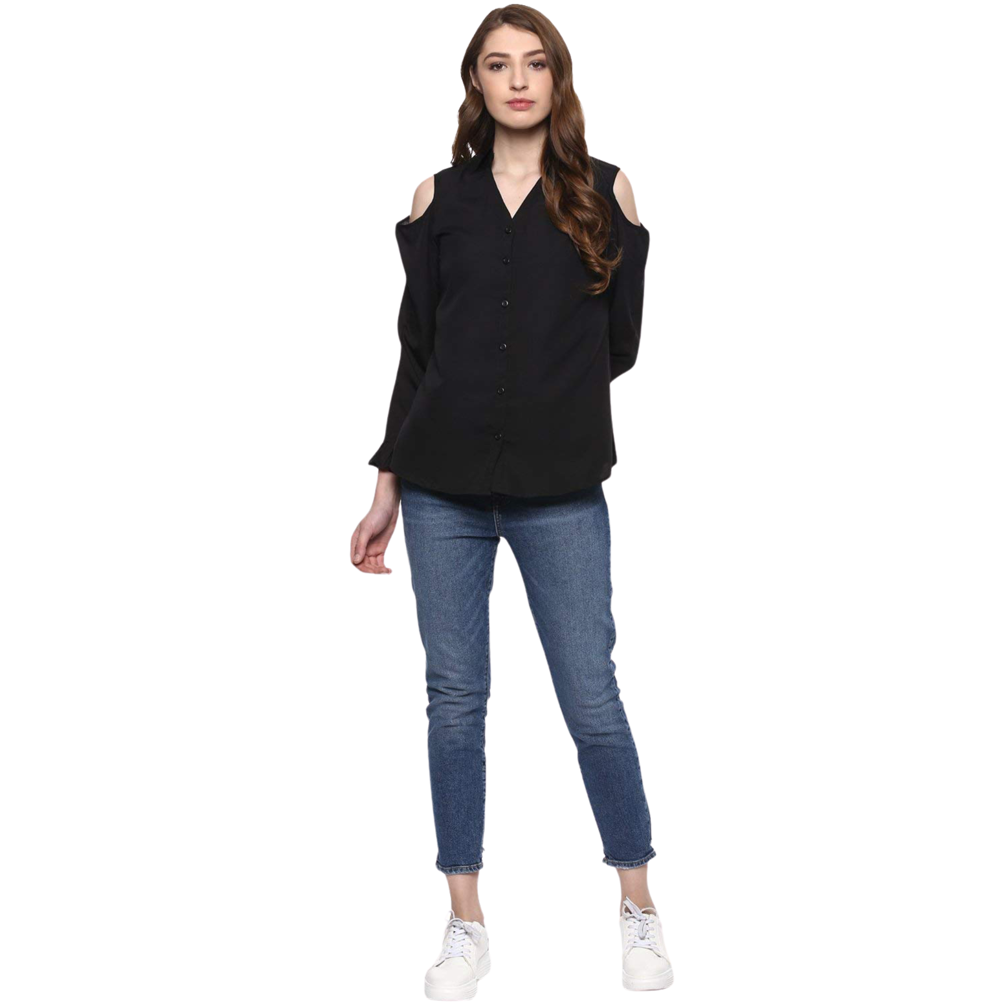 Black Cold Shoulder Ruffled Shirt
