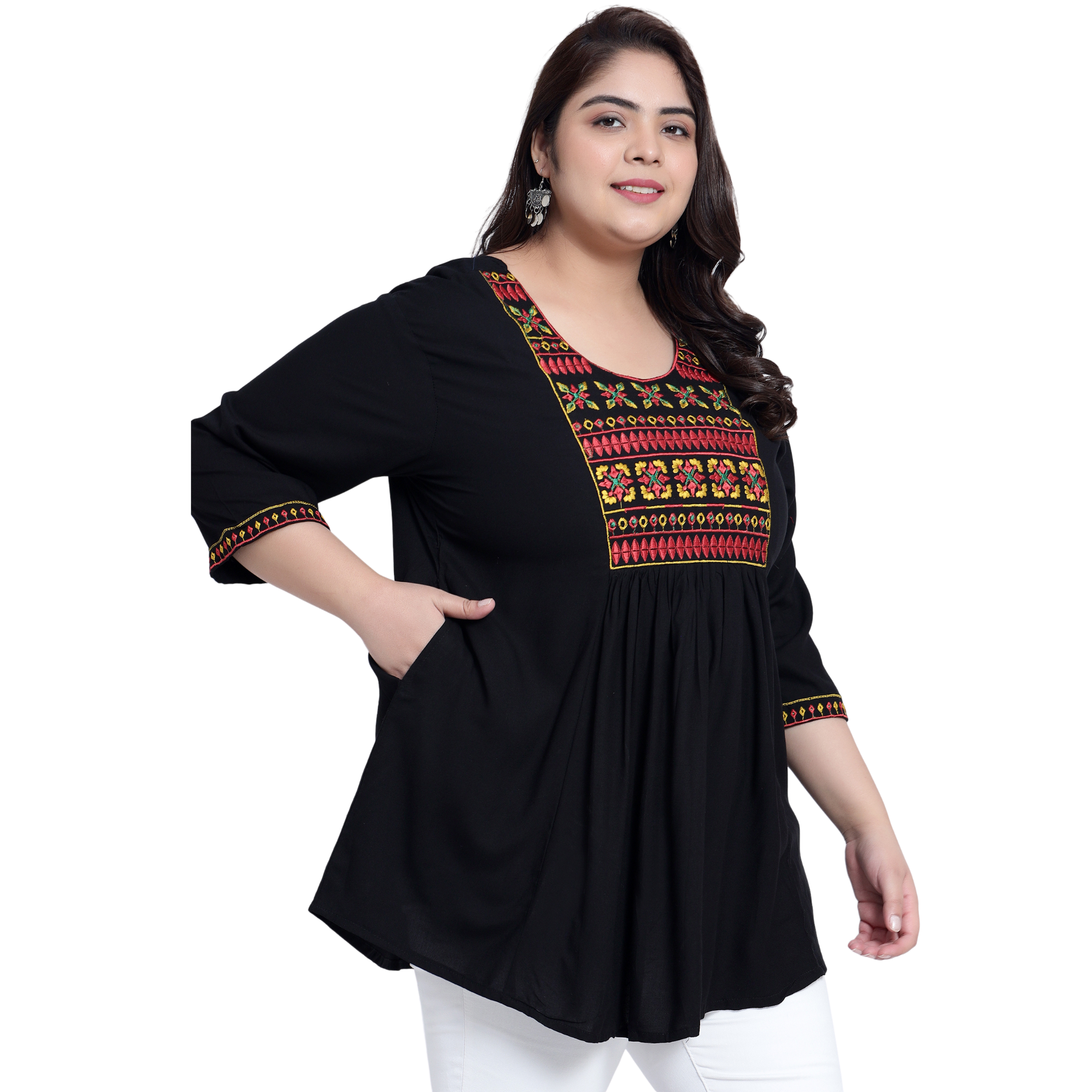 Black Embroidered Plus Size Tunic