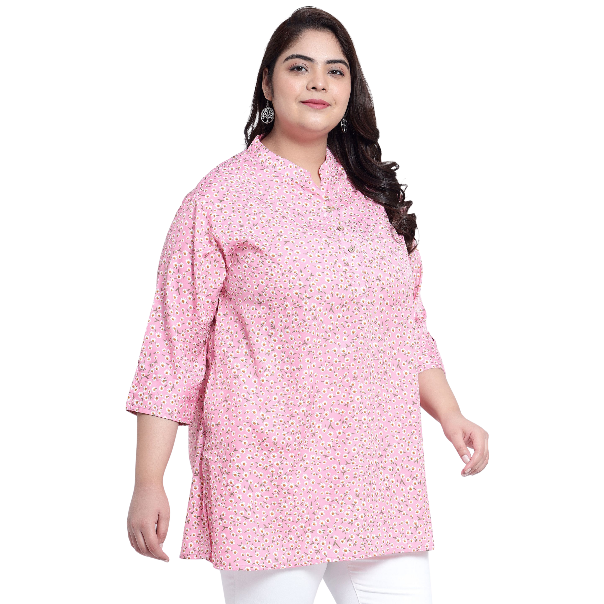 Pink Floral Print Plus Size Tunic
