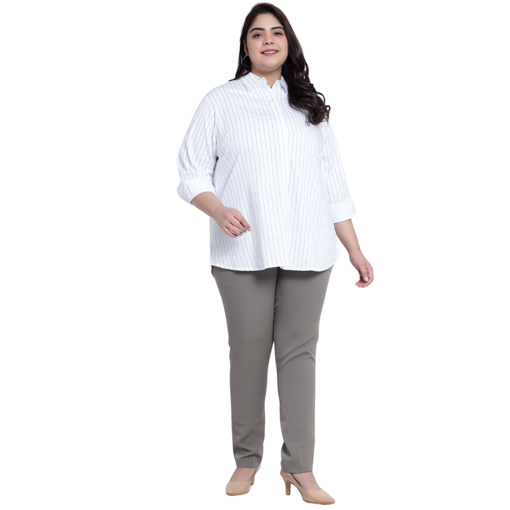 White Stripe Formal Plus Size Shirt