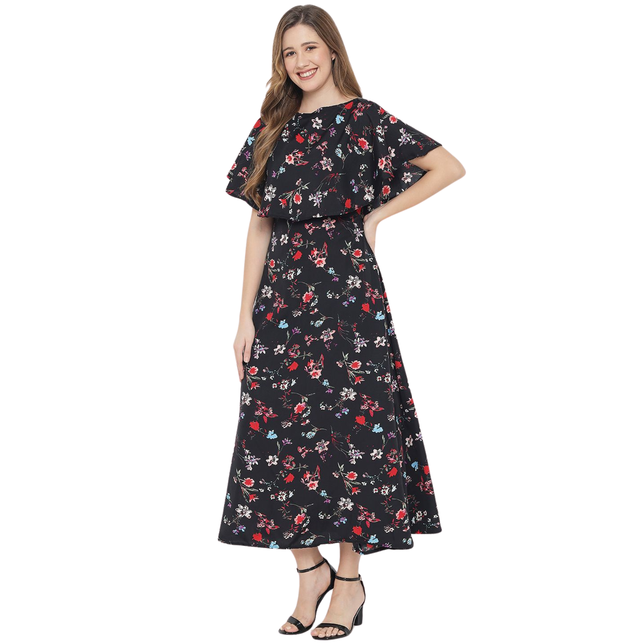 Black Floral Print Dress