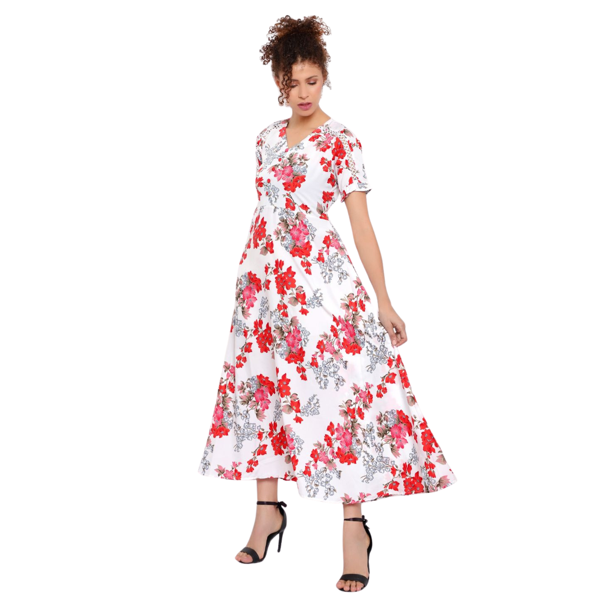 White and Red Floral Print Dress