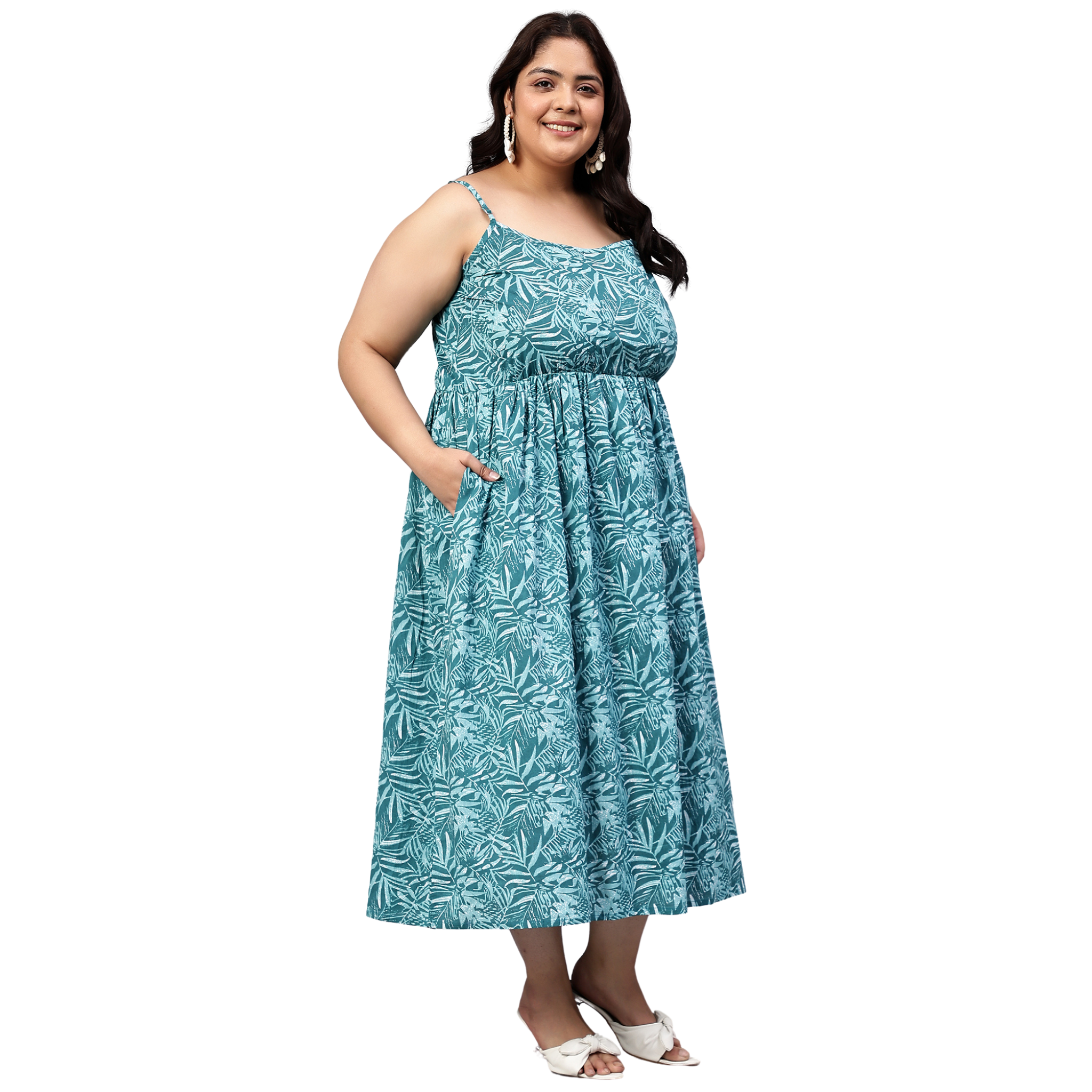 Green Leaf Plus Size Strap Dress