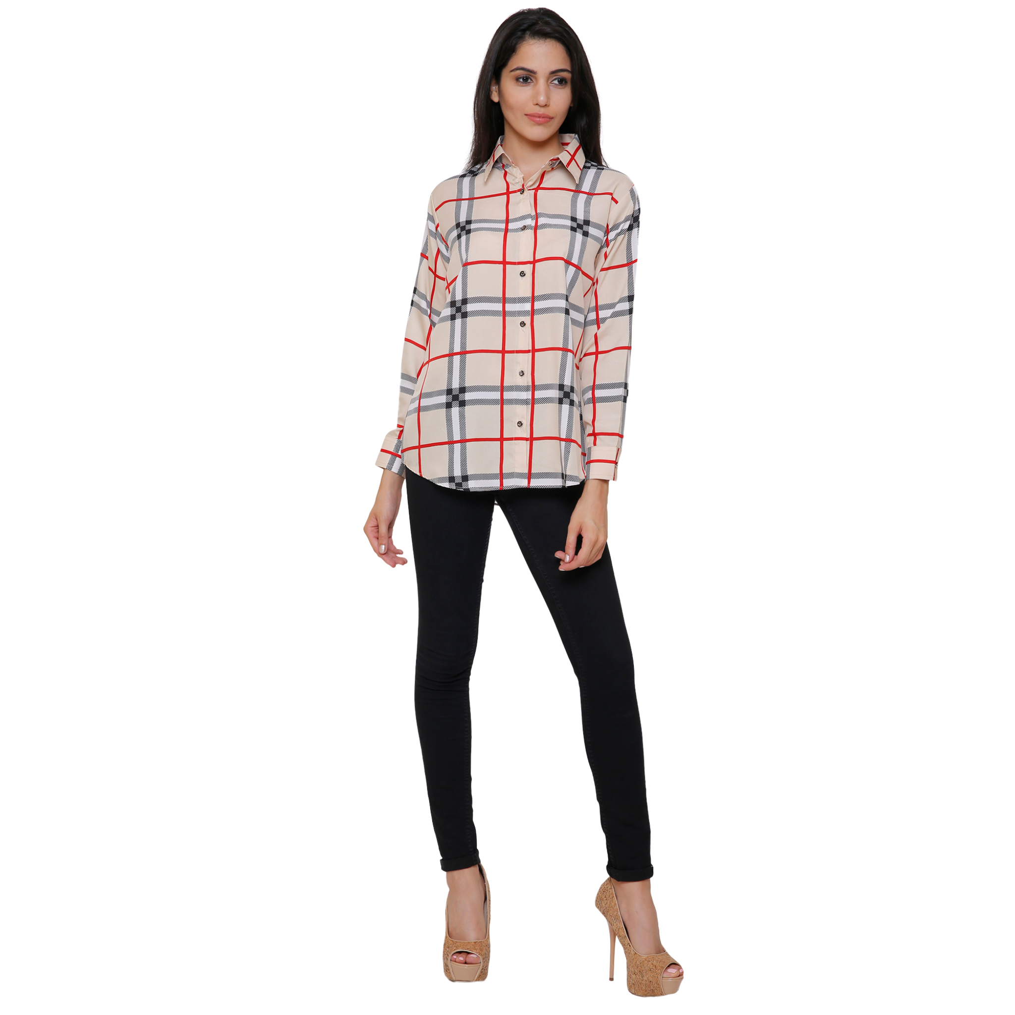 Beige and Red Checkered Shirt