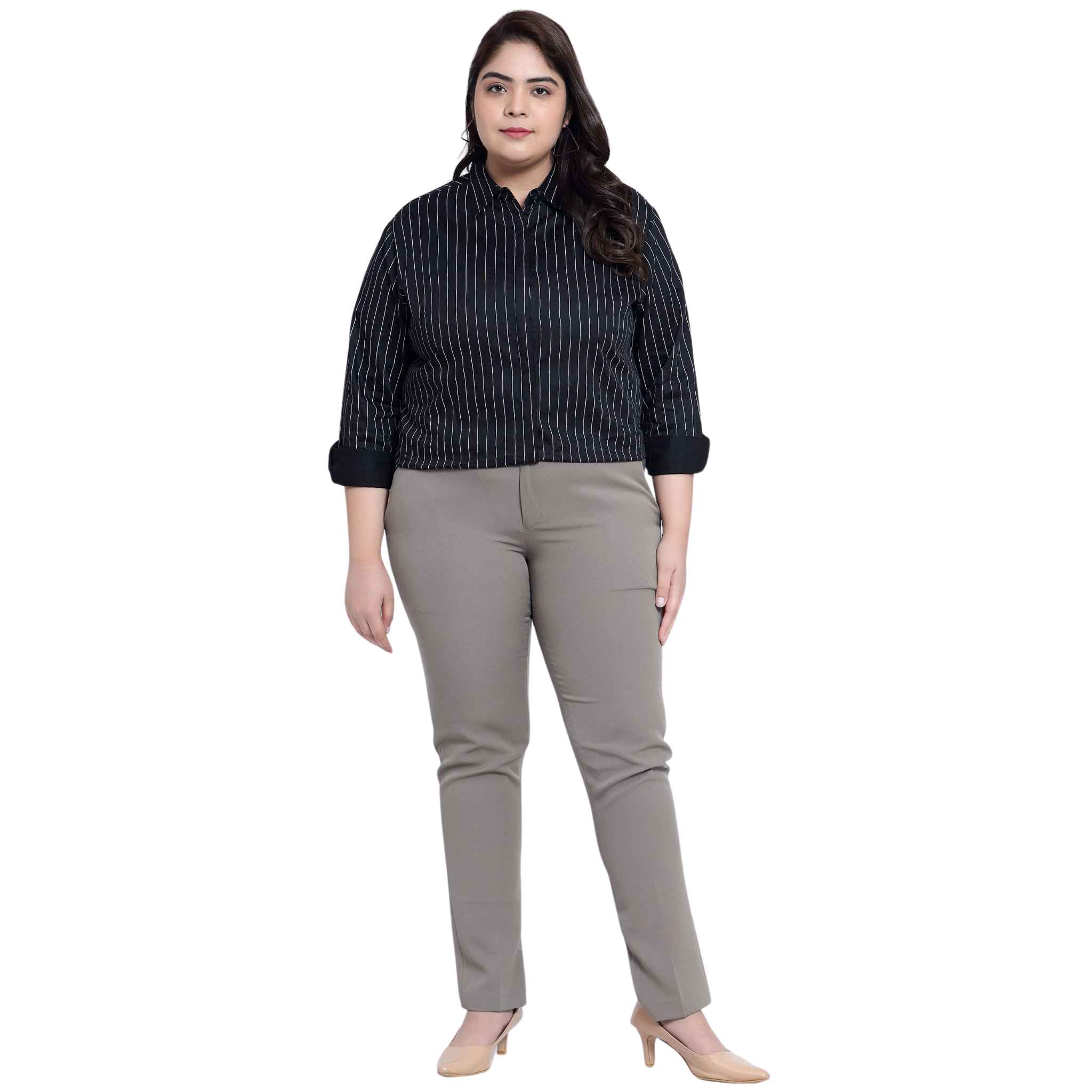 Black Stripe Formal Plus Size Shirt