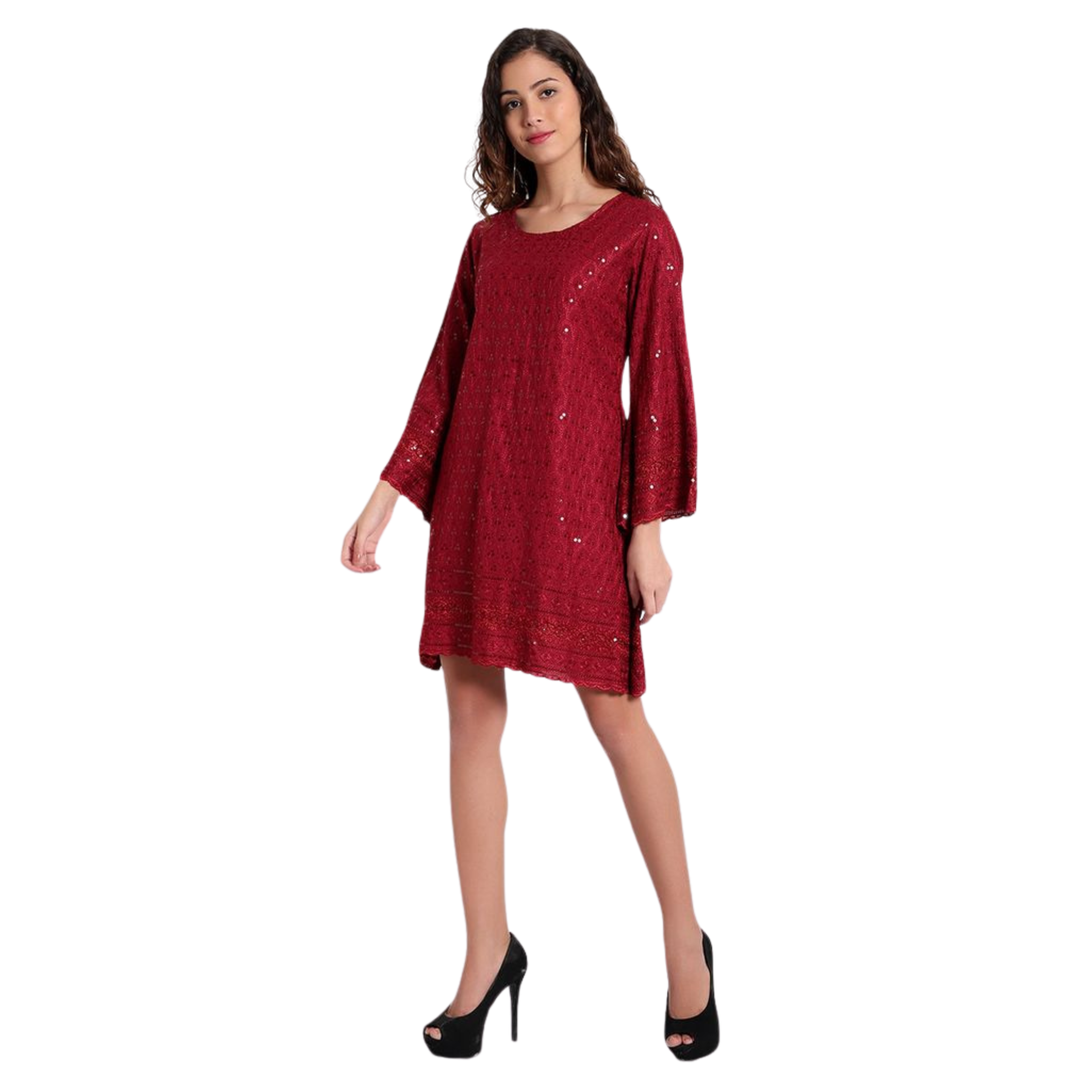 Red Embroidered Sequin Dress