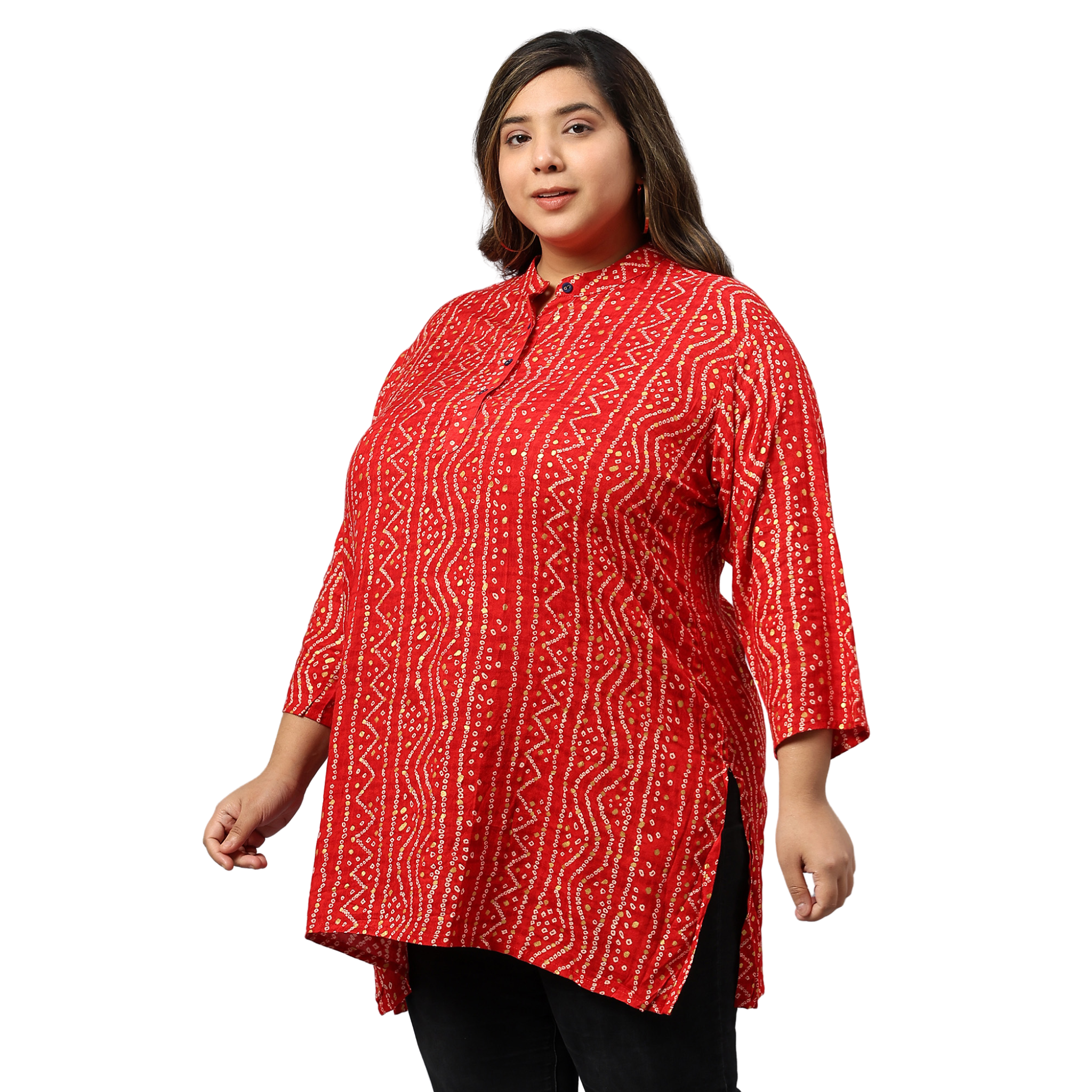 Red Bandhani Print Plus Size Tunic