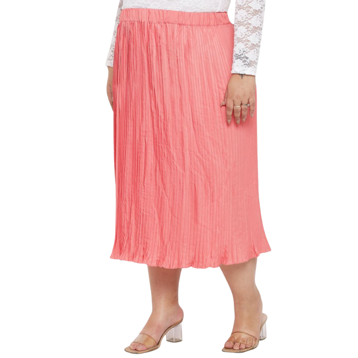 Peach Accordion Pleat Plus Size Skirt