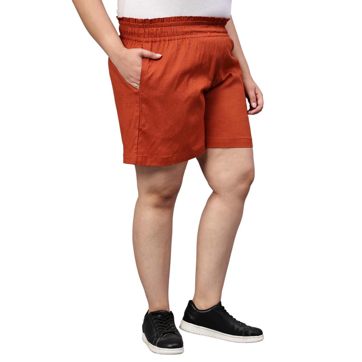 Rust Orange Cotton Plus Size Shorts