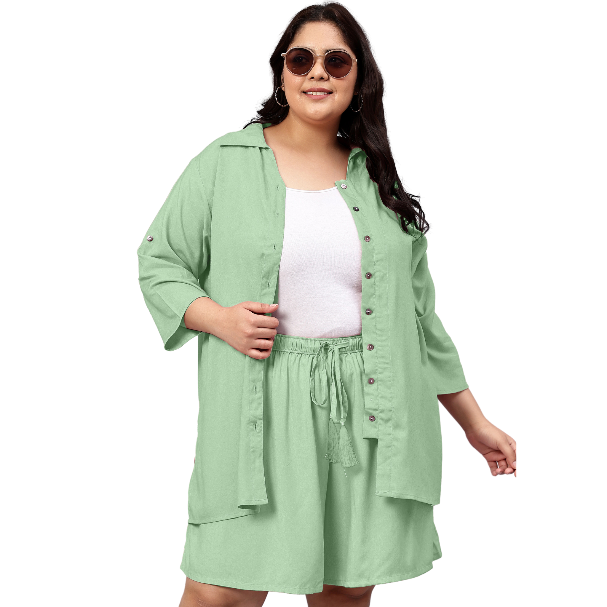 Mint Green Solid Shirt And Short Set