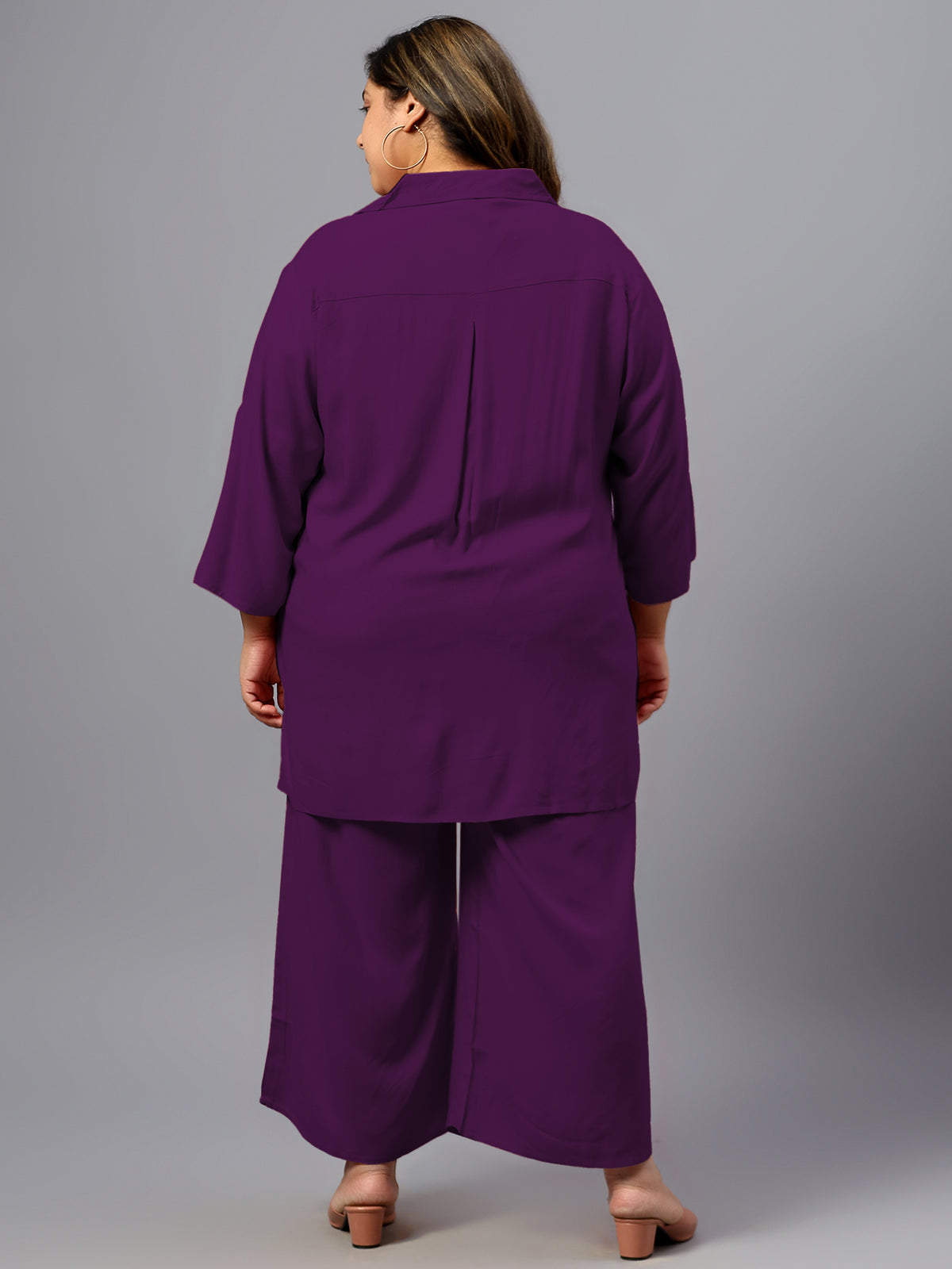 Purple Solid Plus Size Co-Ord Set