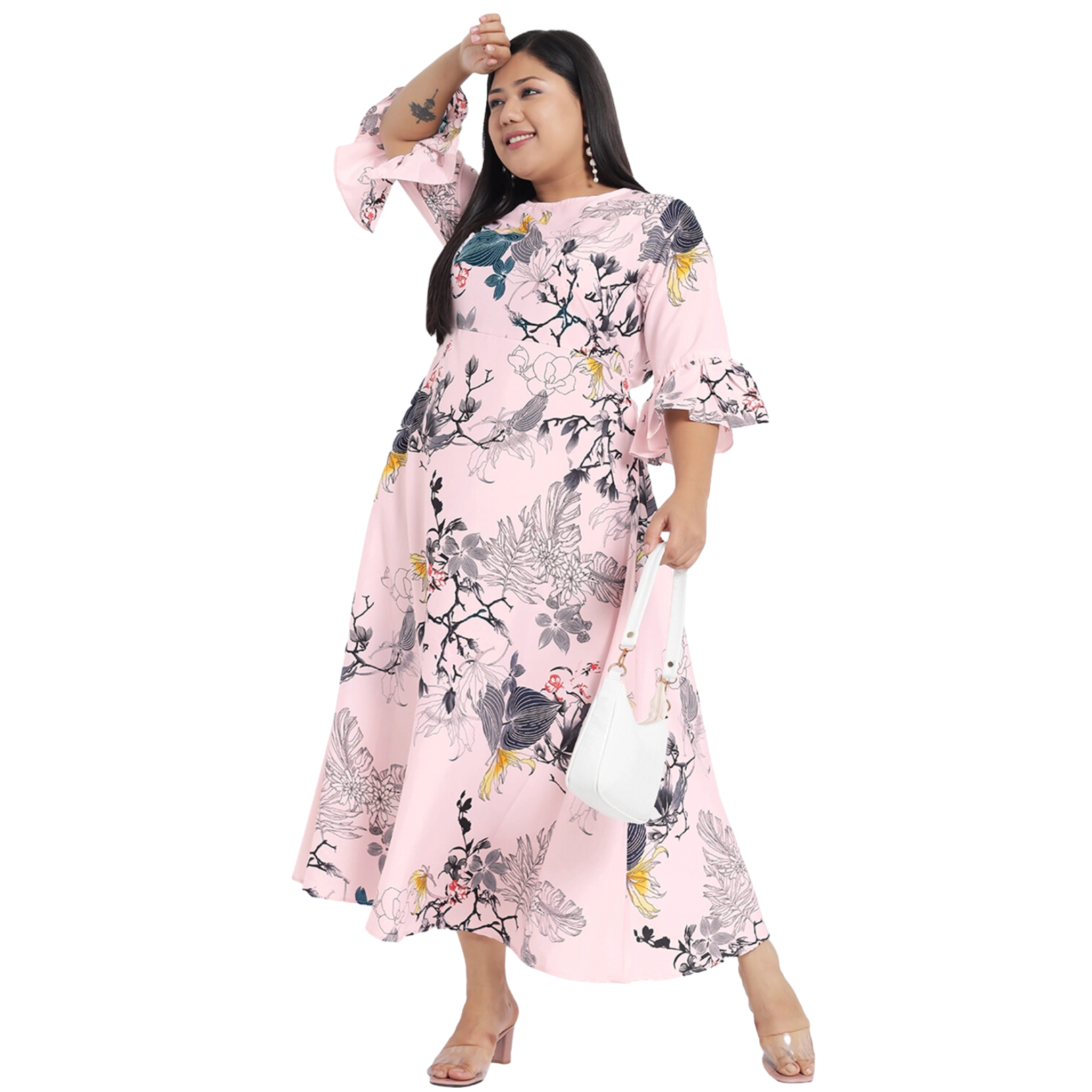 Pink Floral Maxi Plus Size Dress
