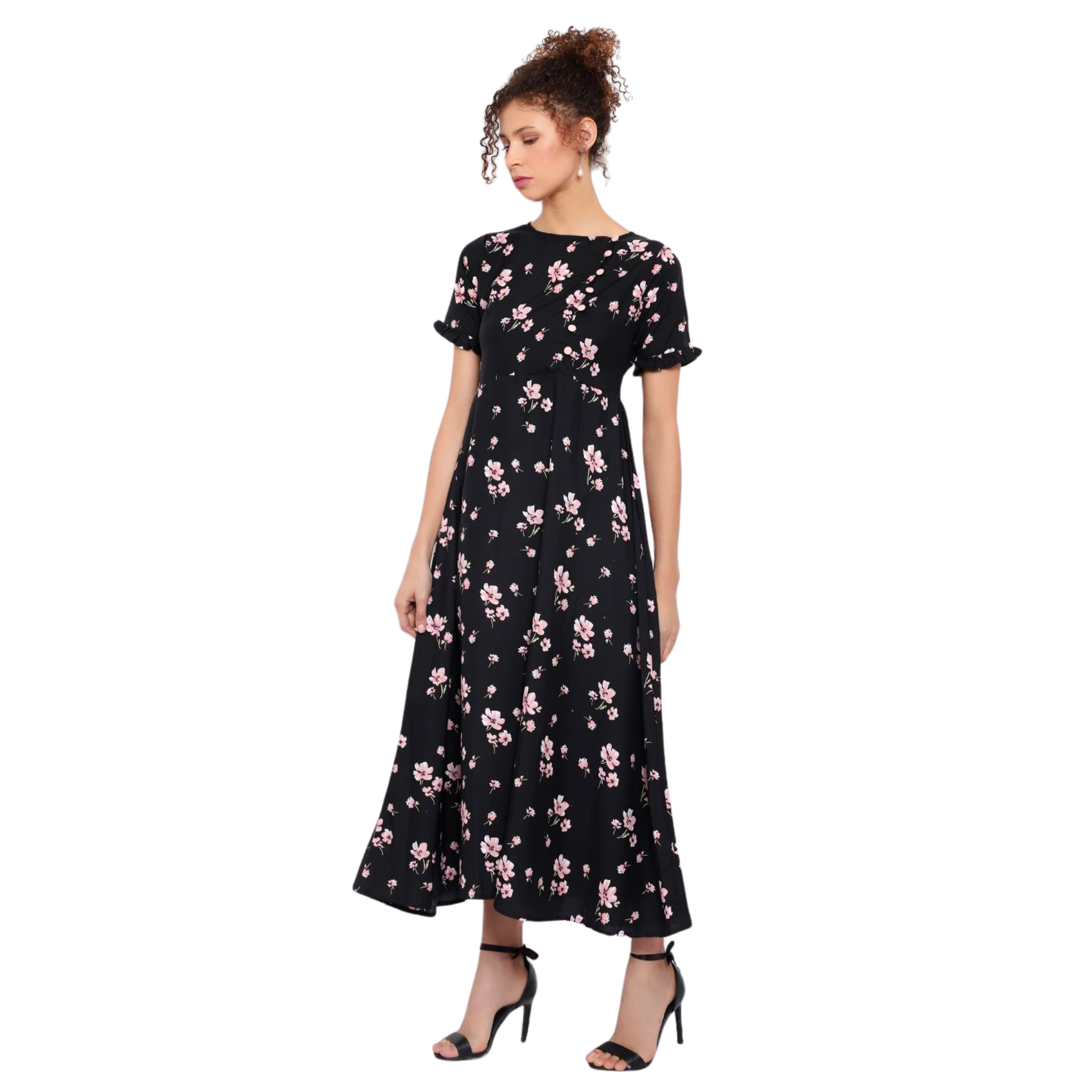 Black and Pink Floral Print Dress