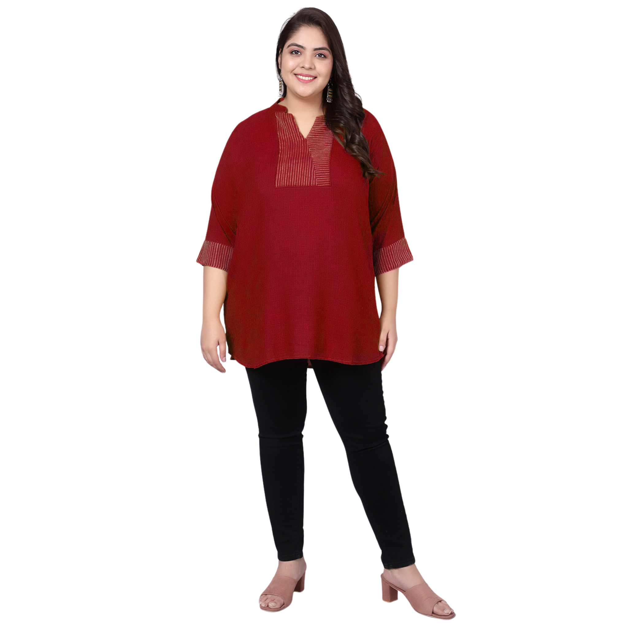 Maroon Embroidered Plus Size Tunic