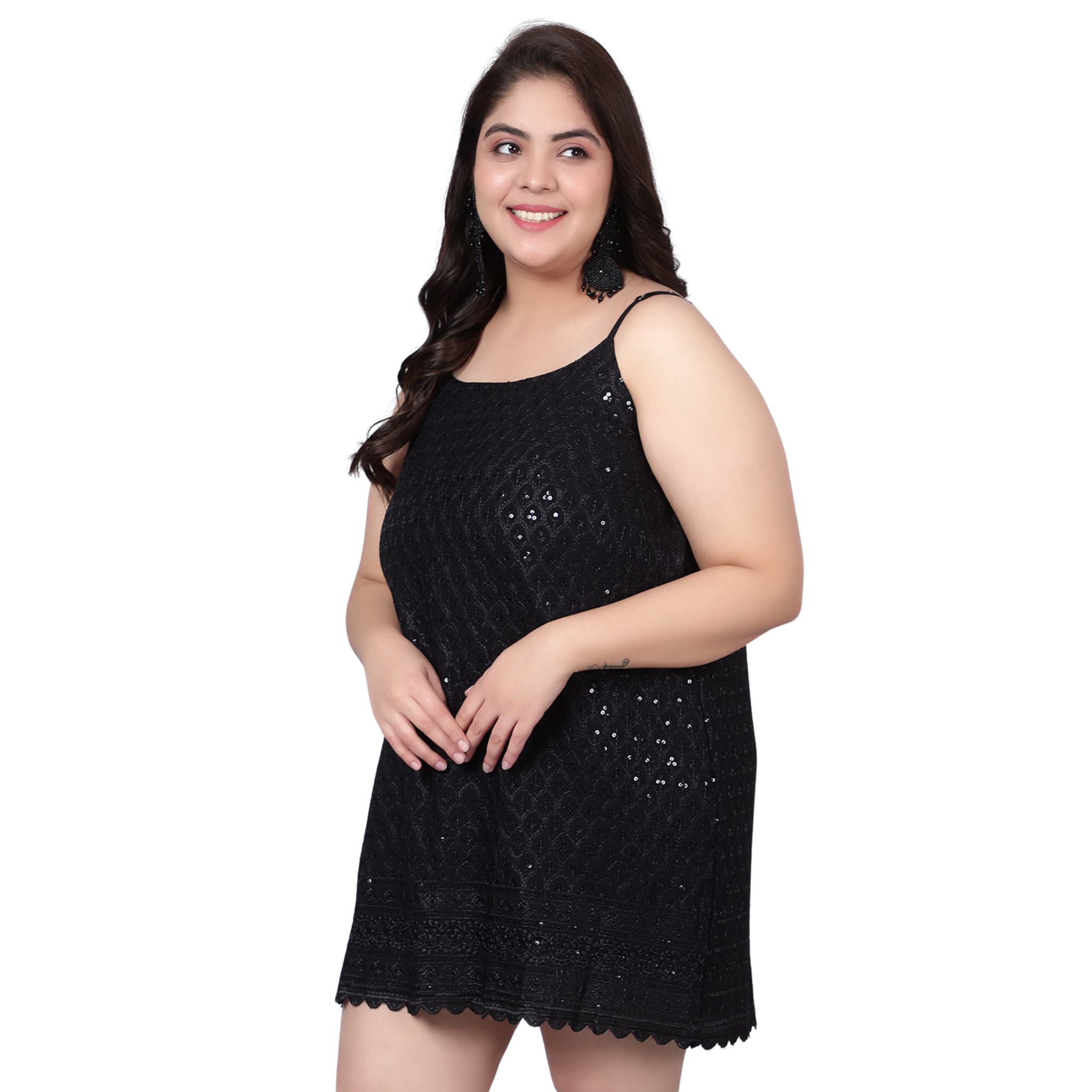Black Sequinned Strap Plus Size Dress