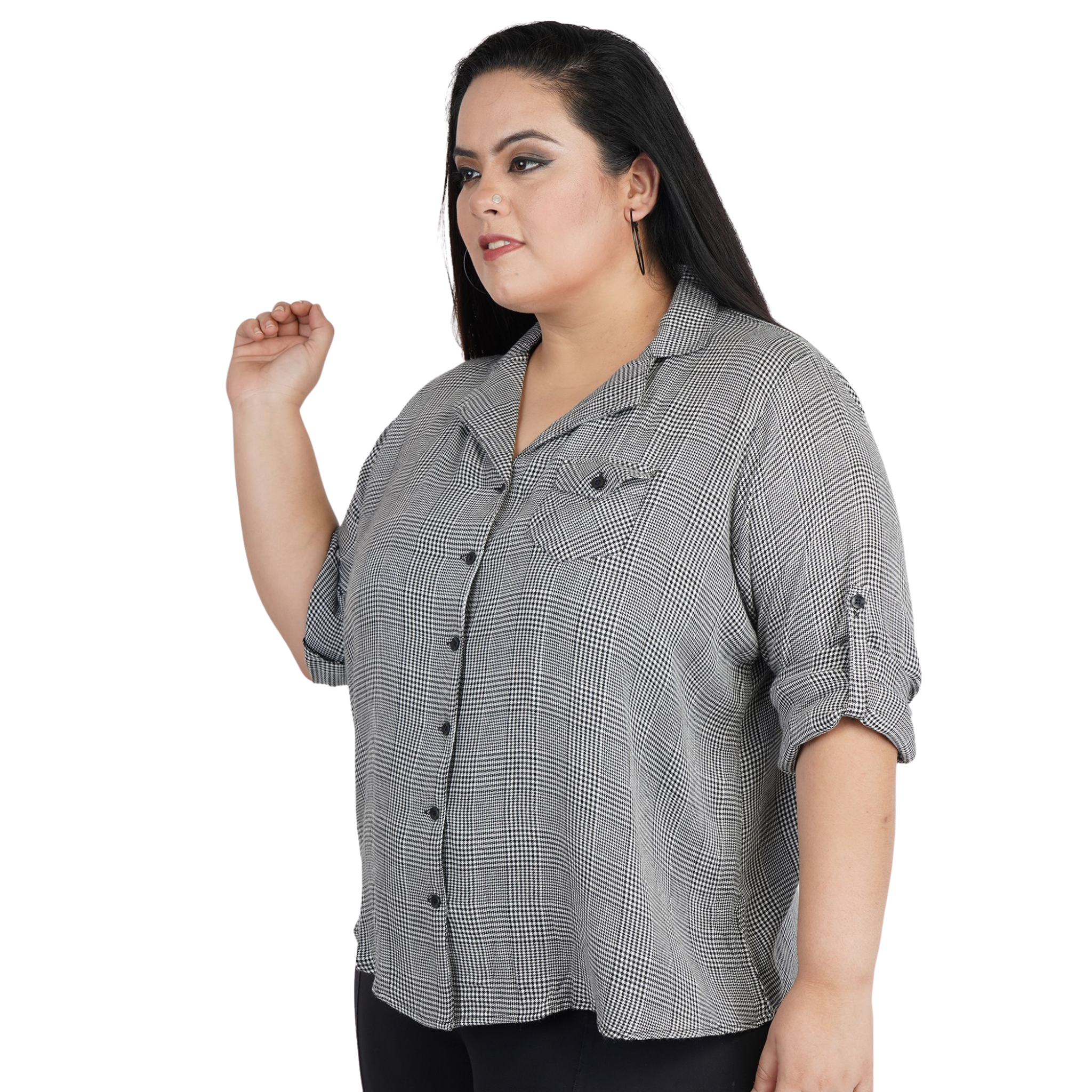 Black And White Classic Checkered Plus Size Shirt