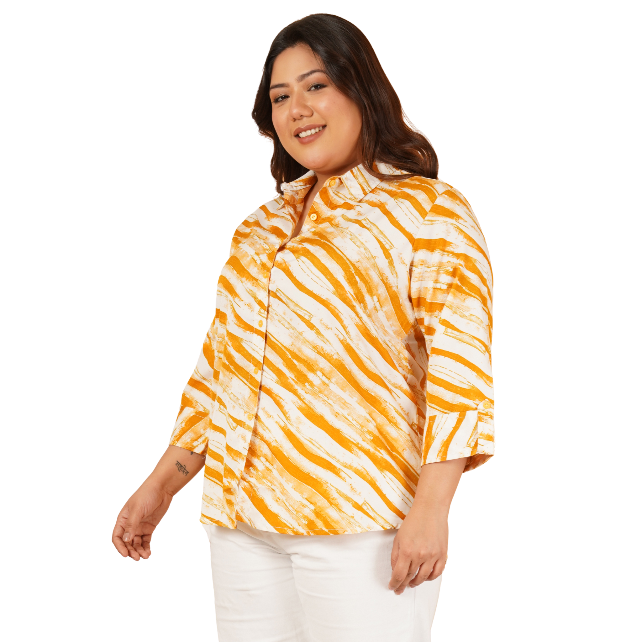 Yellow Leheriya Print Plus Size Shirt