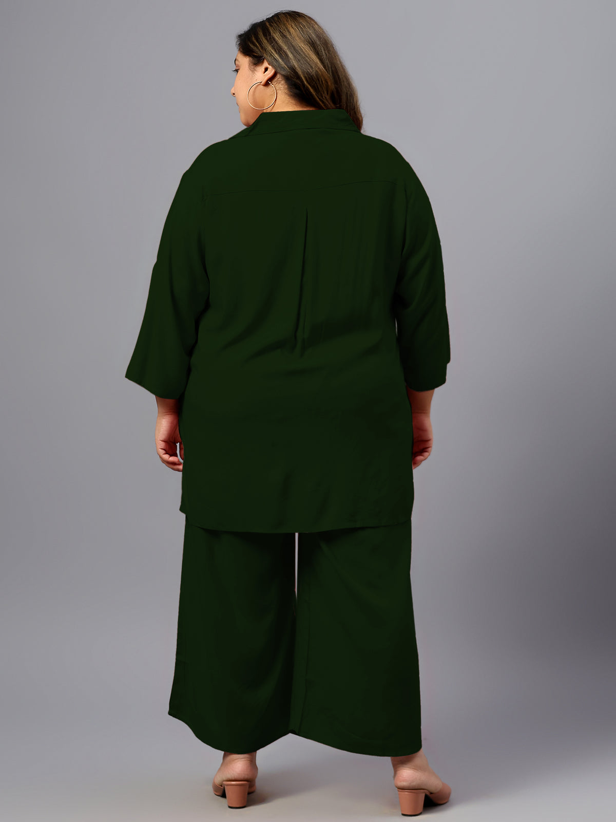 Dark Green Solid Plus Size Co-Ord Set