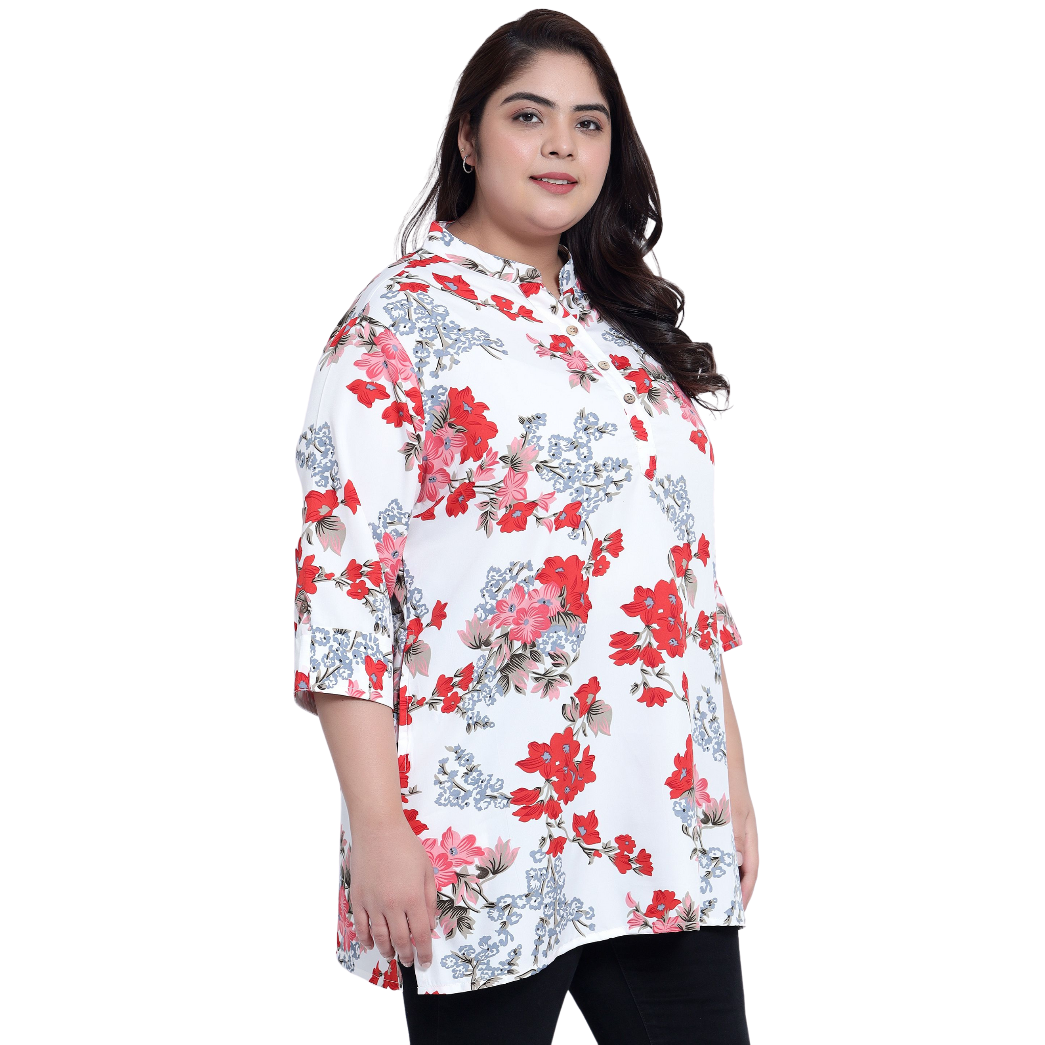 White Floral Print Plus Size Tunic