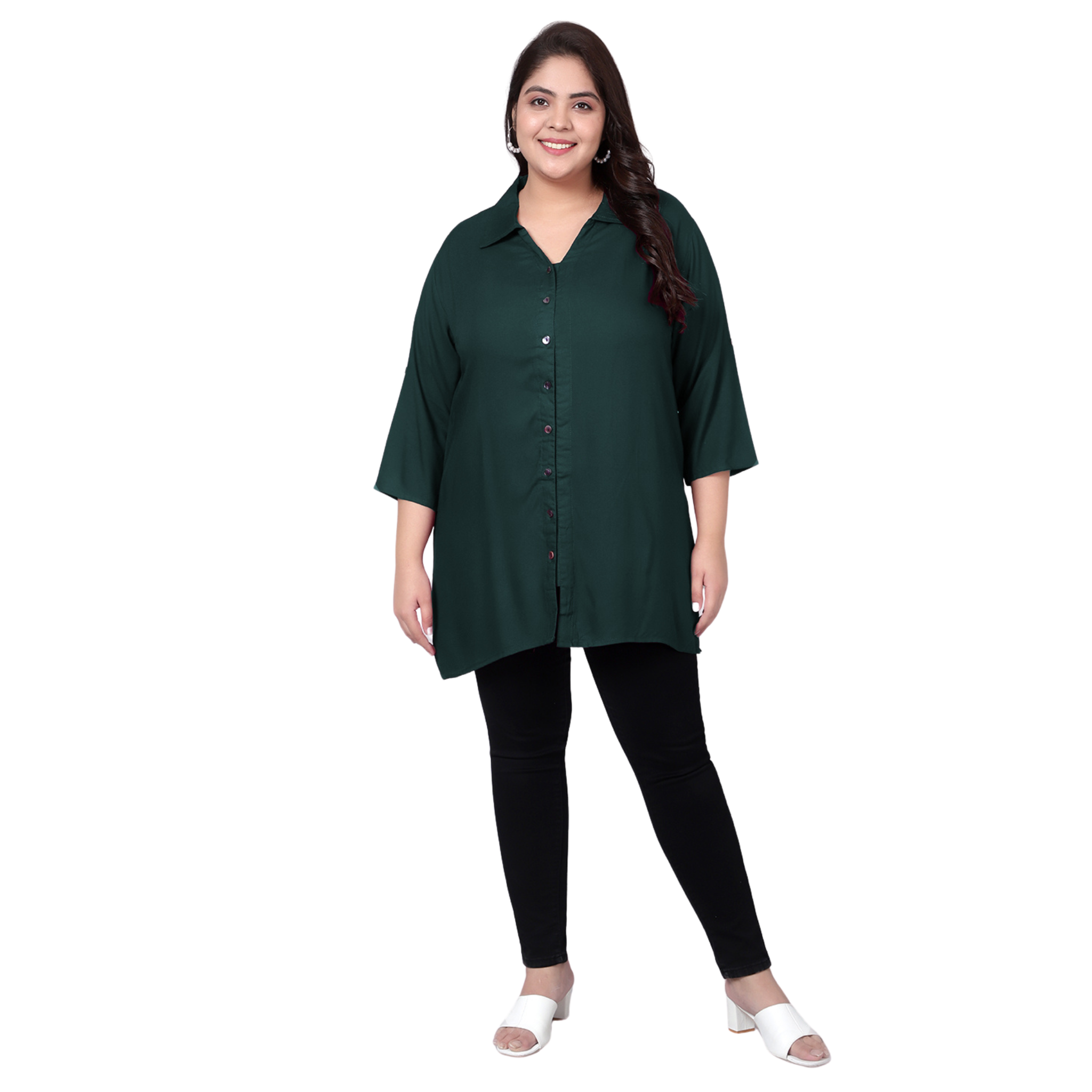 Dark Green Longline Plus Size Shirt