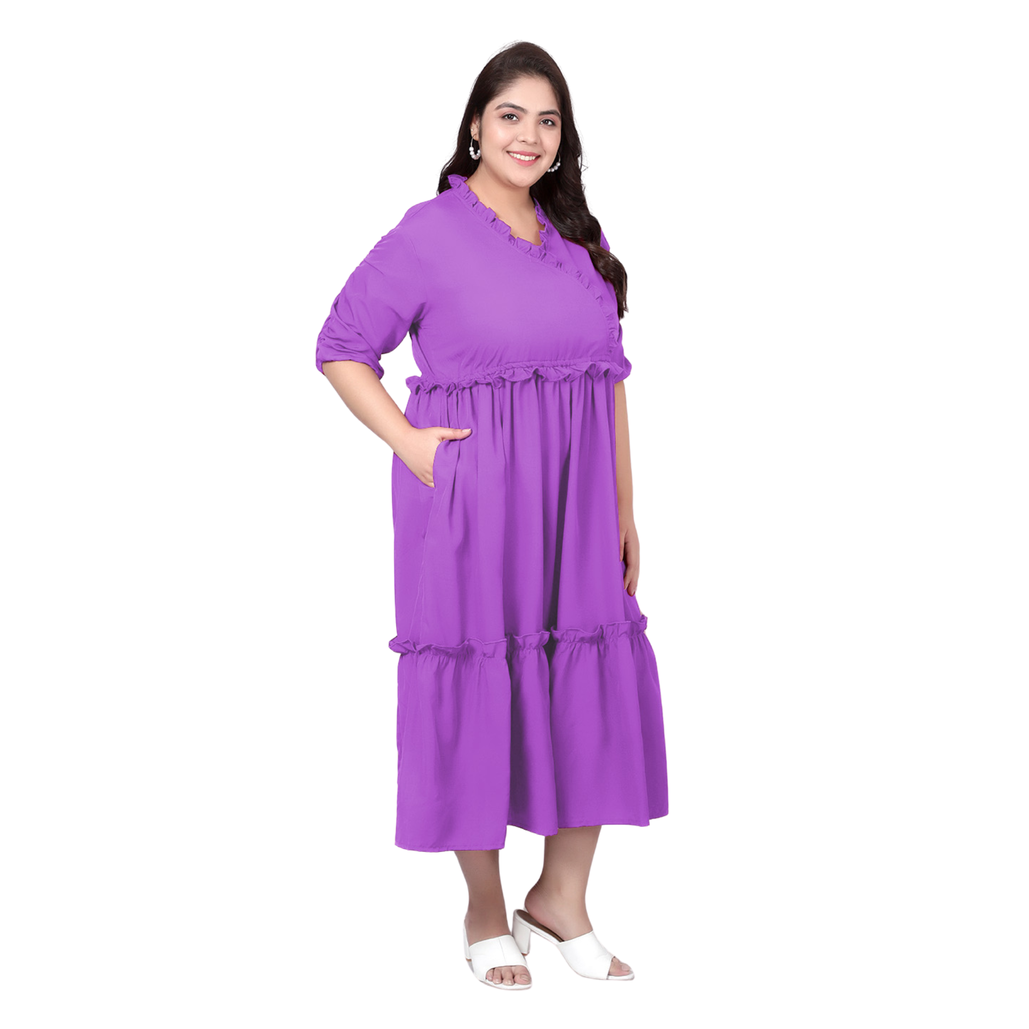 Lavender Solid Tier Plus Size Dress
