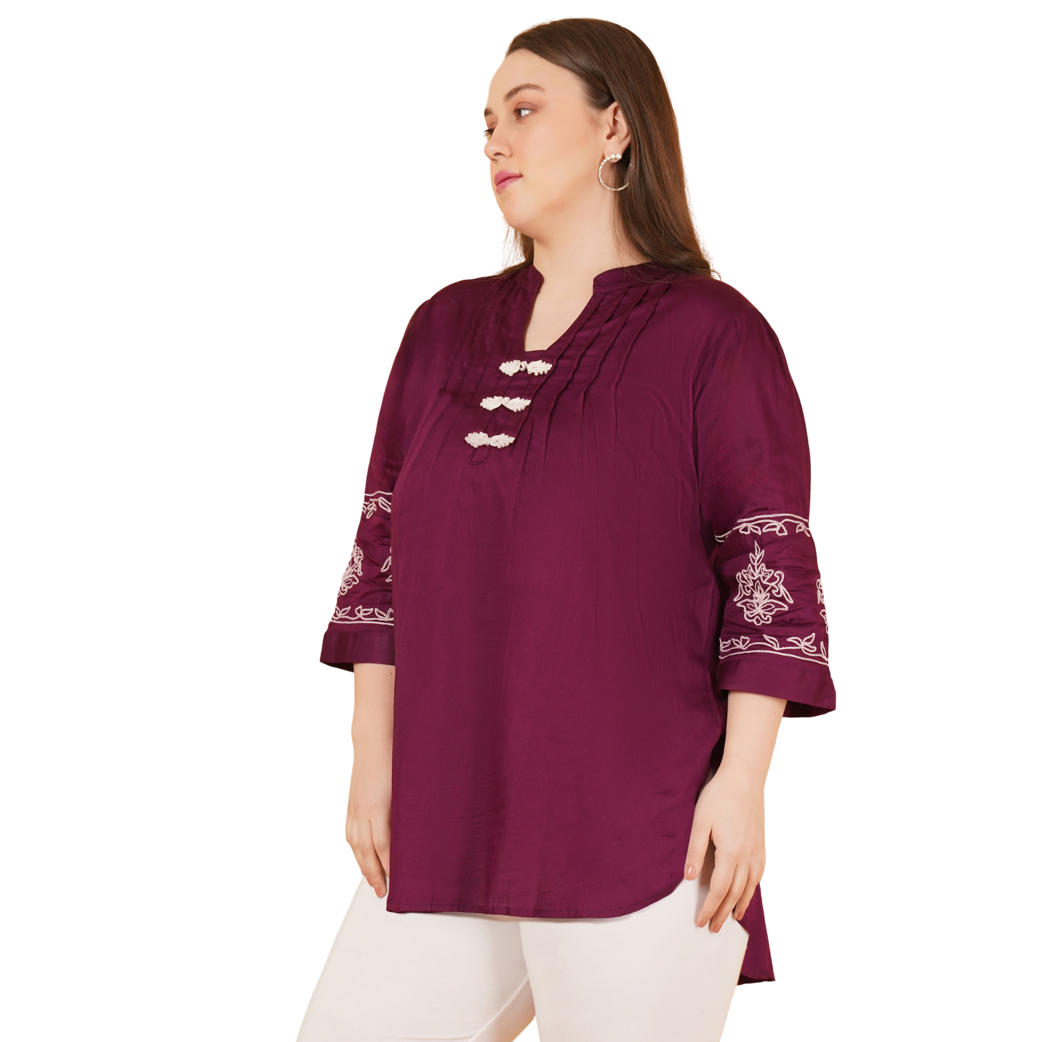 Burgundy Cotton Embroidered Tunic
