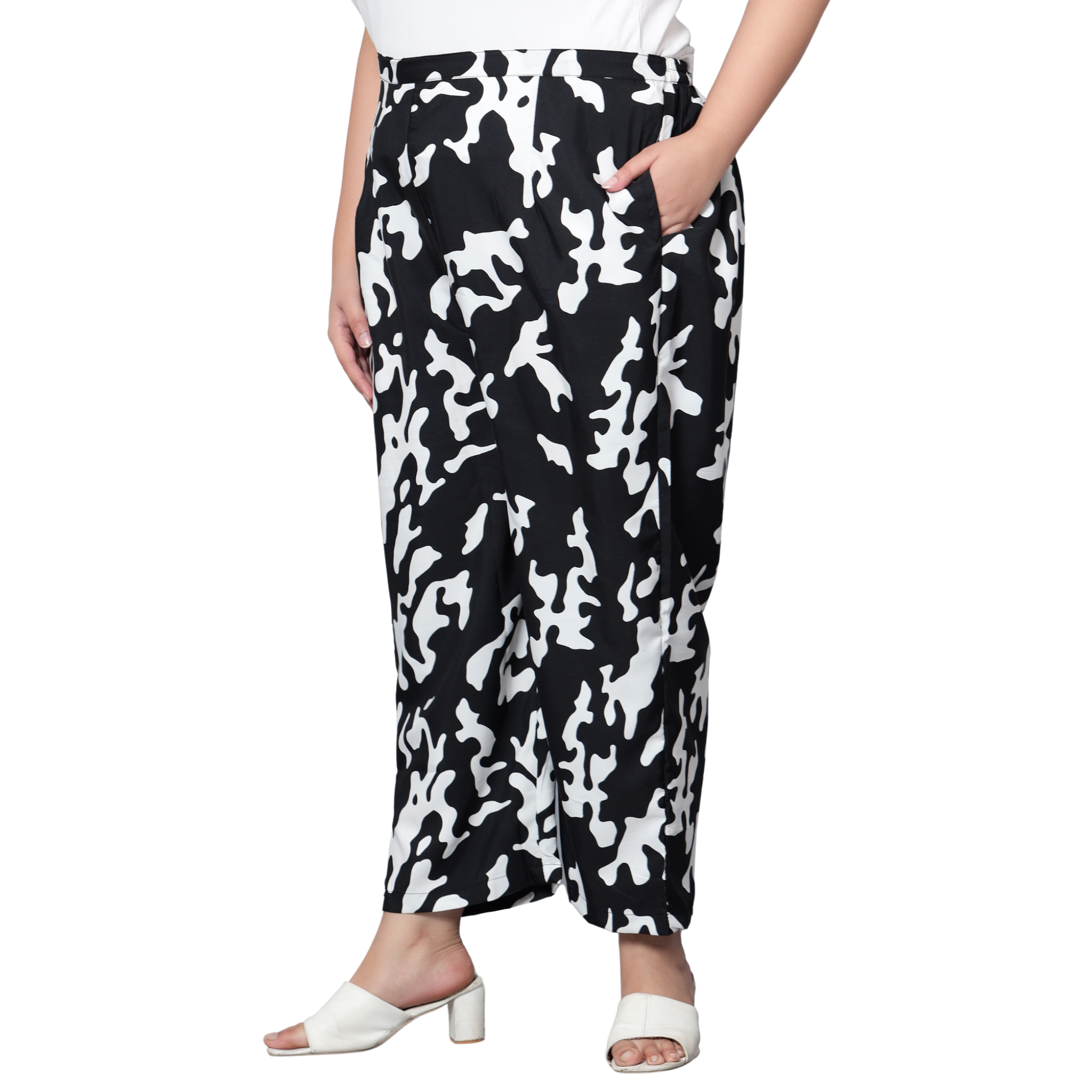 Black and White Abstract Plus Size Trousers