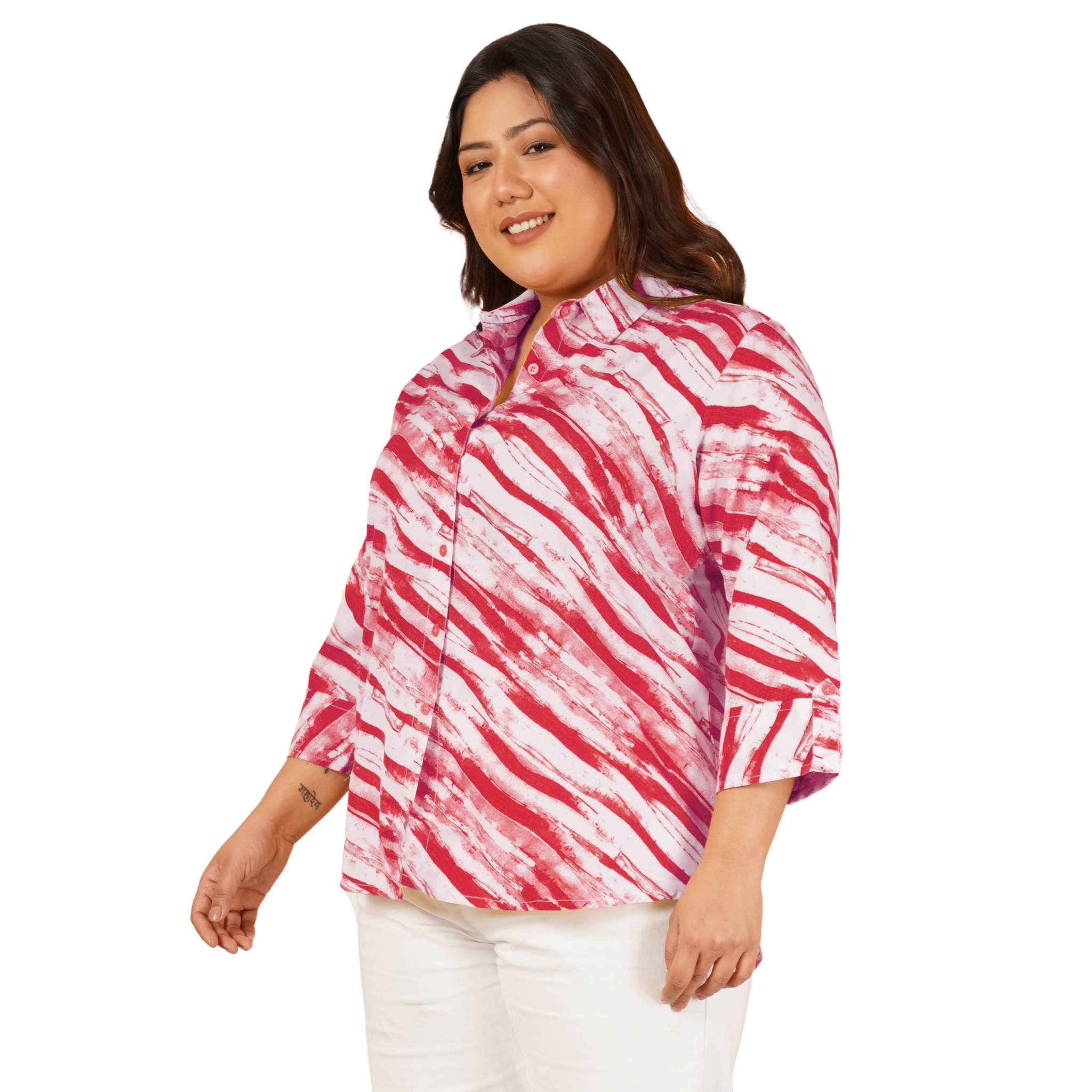Red Leheriya Print Plus Size Shirt