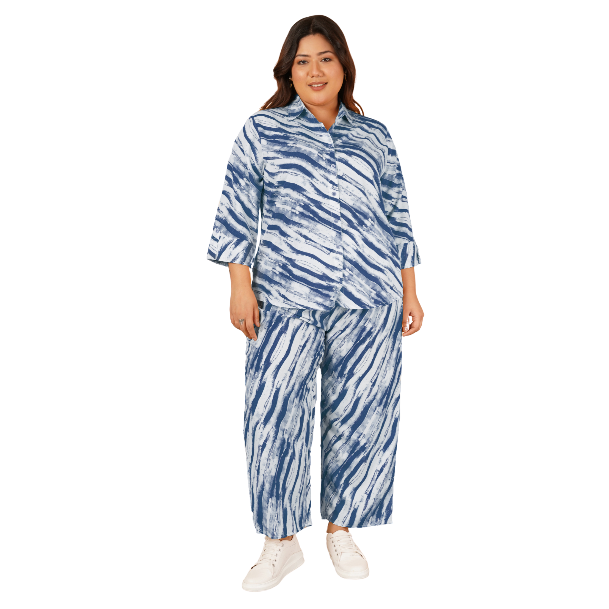 Blue Leheriya Print Plus Size Co-Ord Set