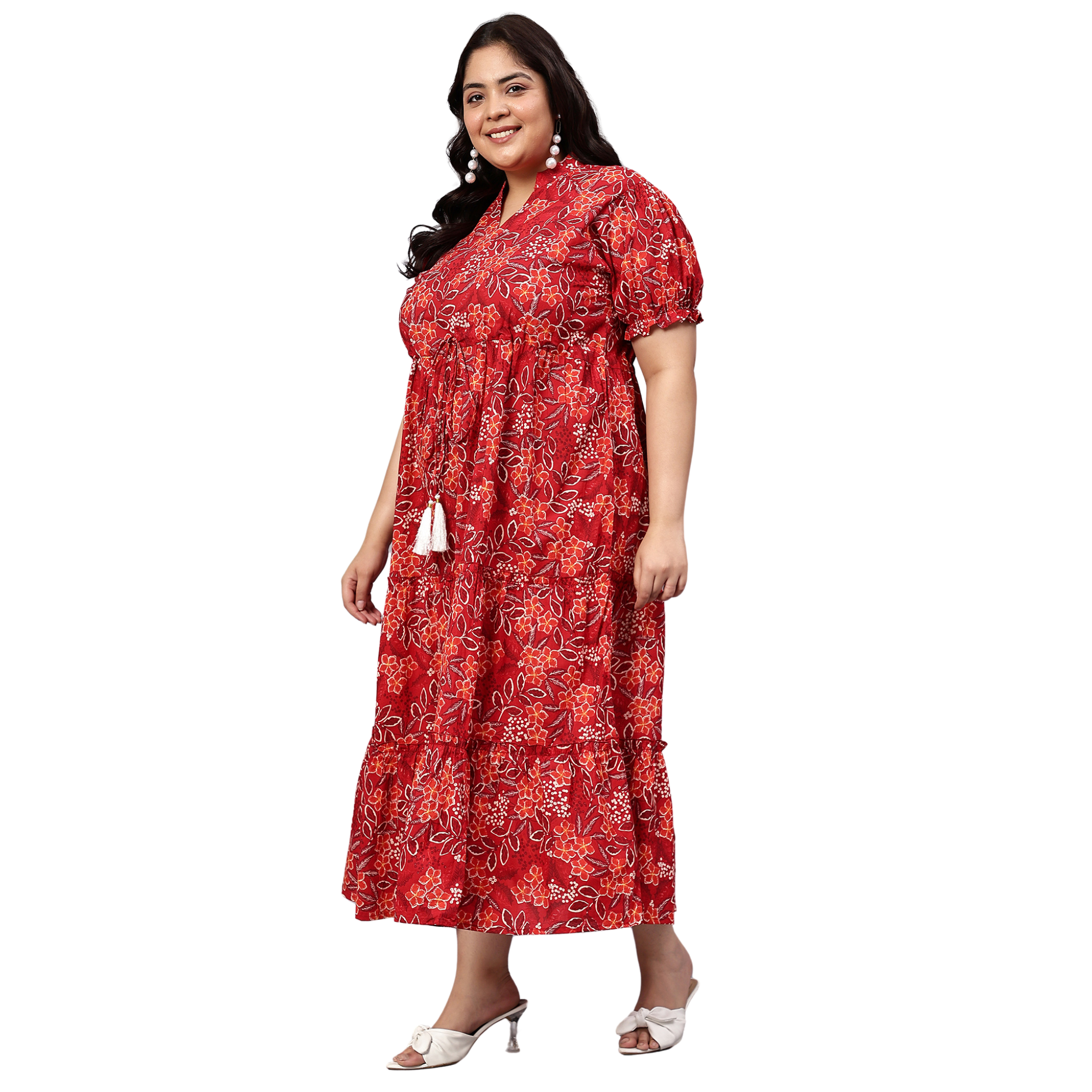 Red Floral Tiered Plus Size Dress