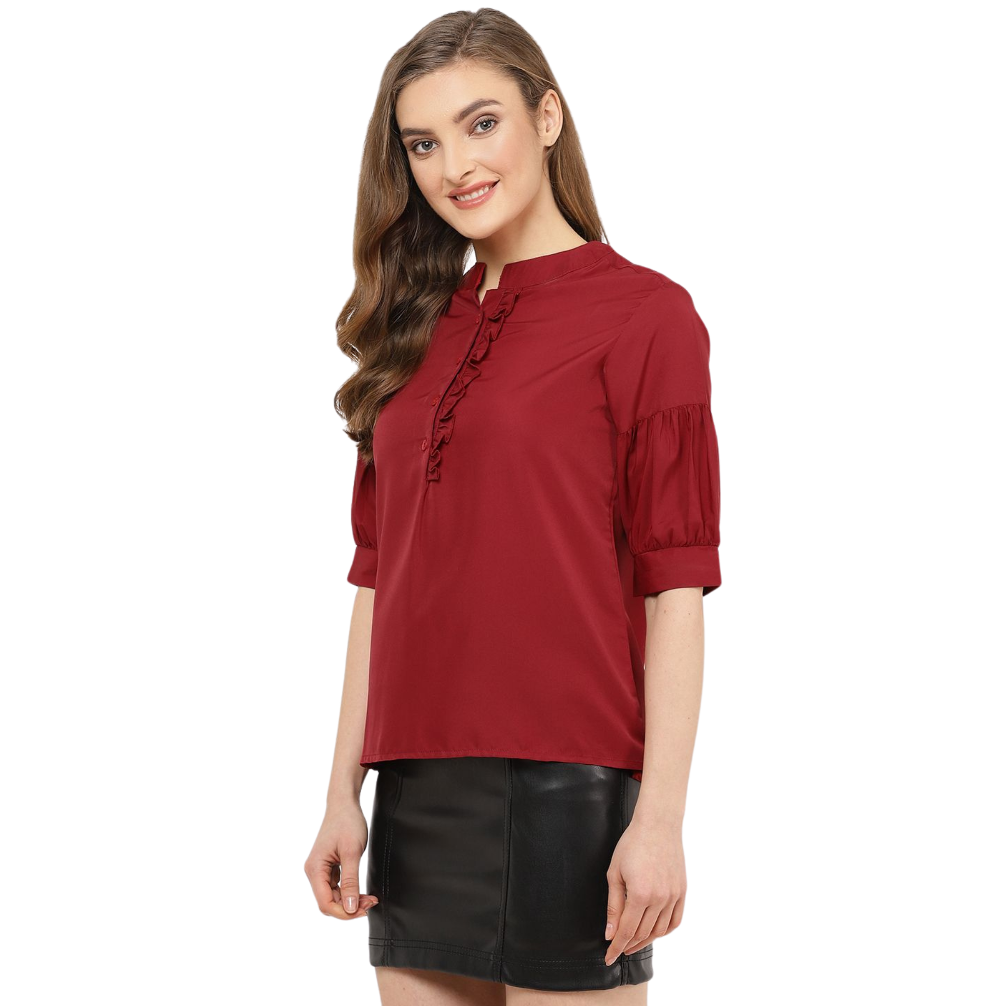 Maroon Ruffle Solid Top
