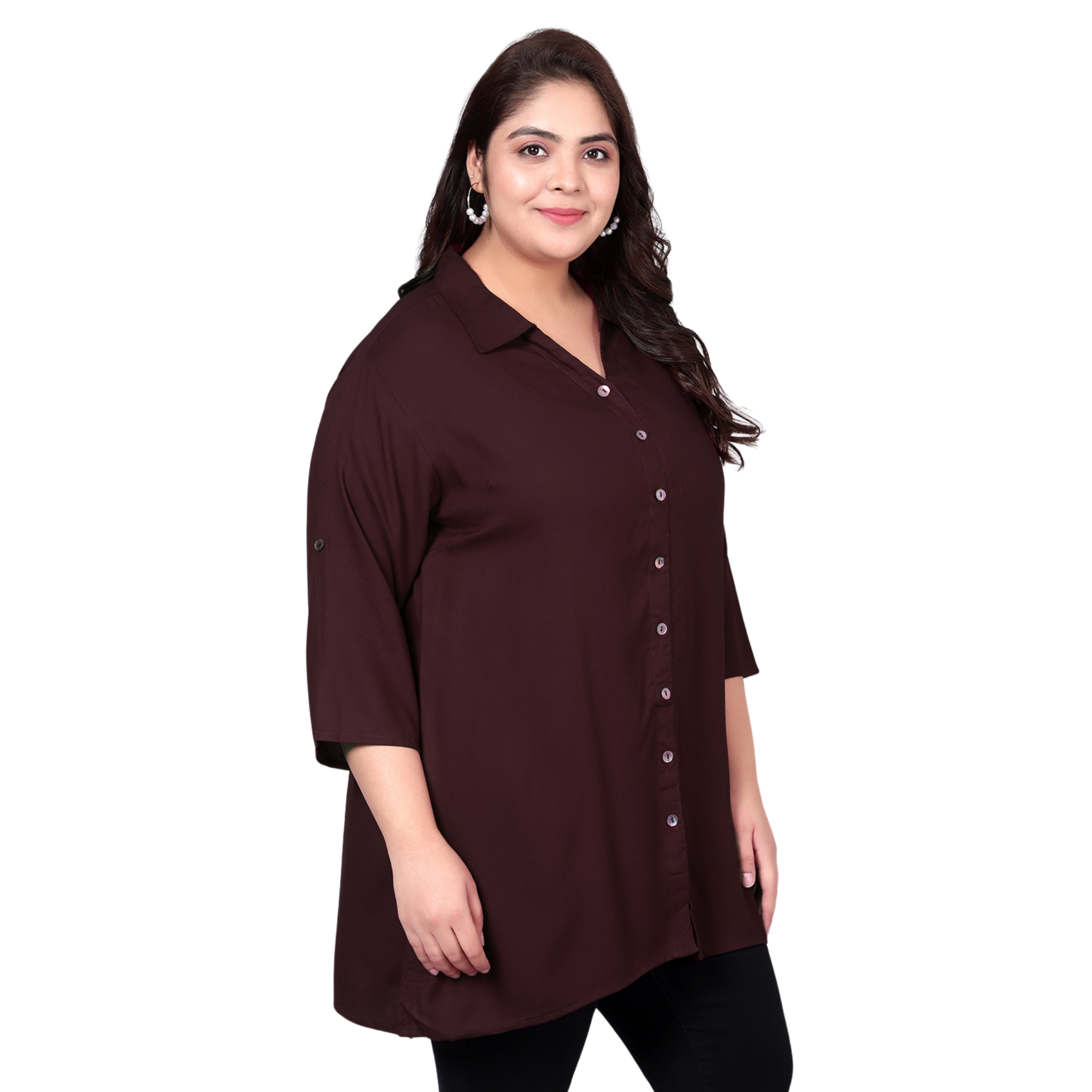 Brown Longline Plus Size Shirt