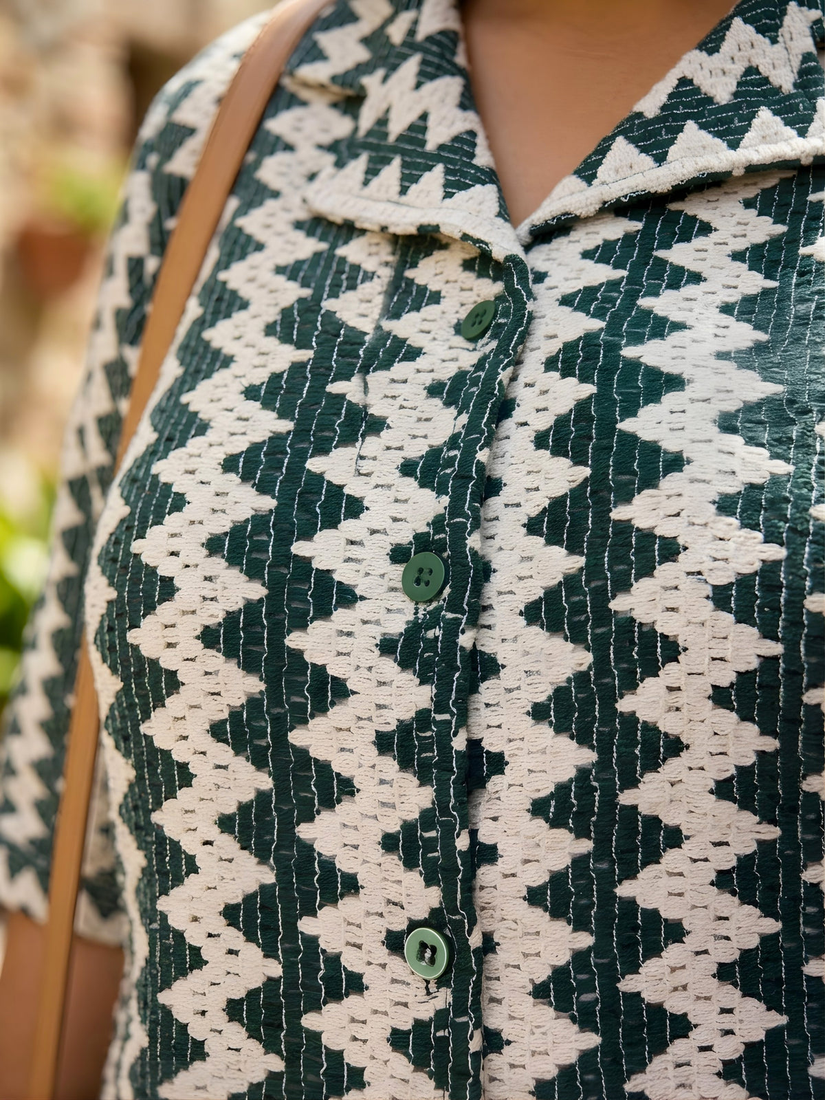 Green and White Zigzag Crochet Shirt