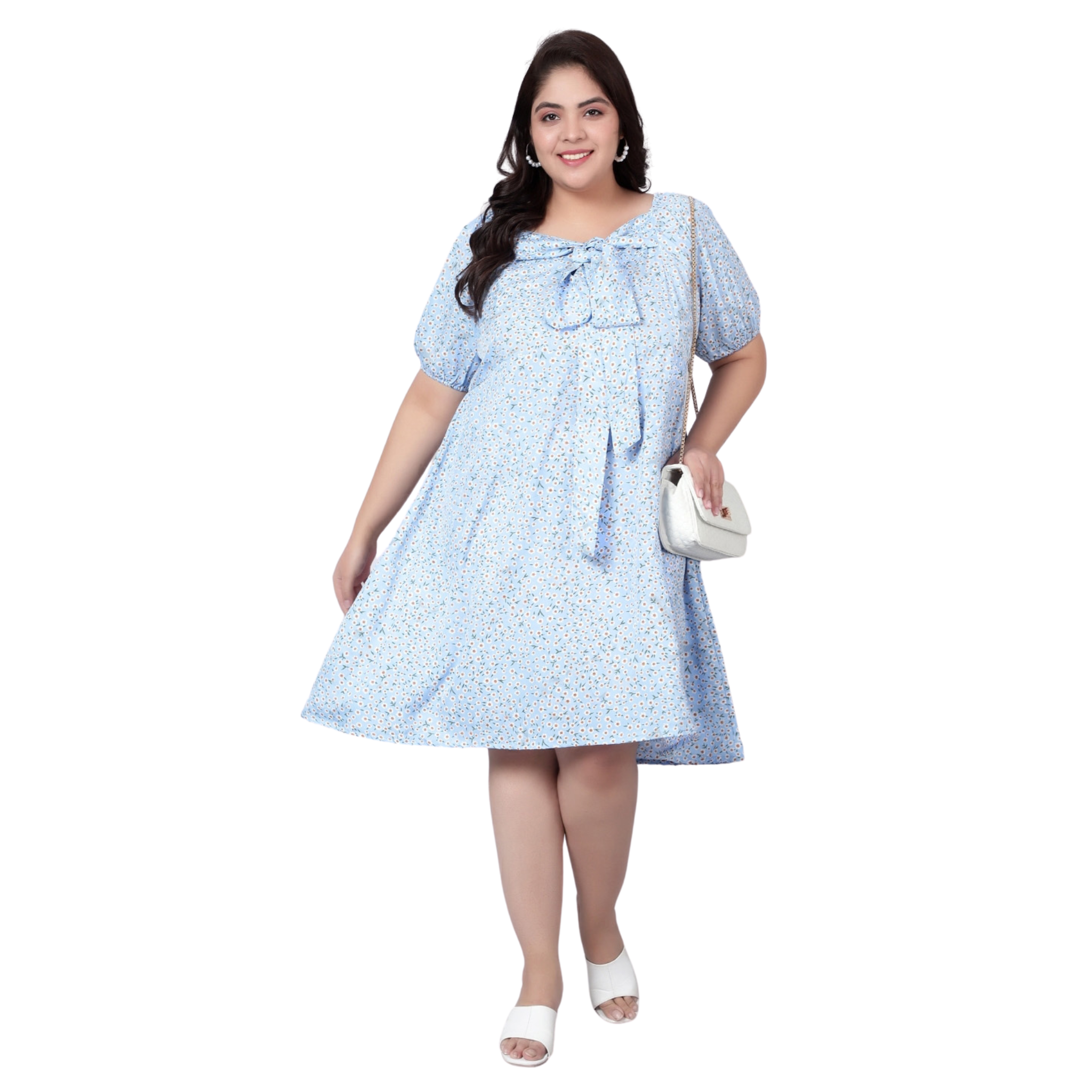 Blue Floral Smock Plus Size Dress