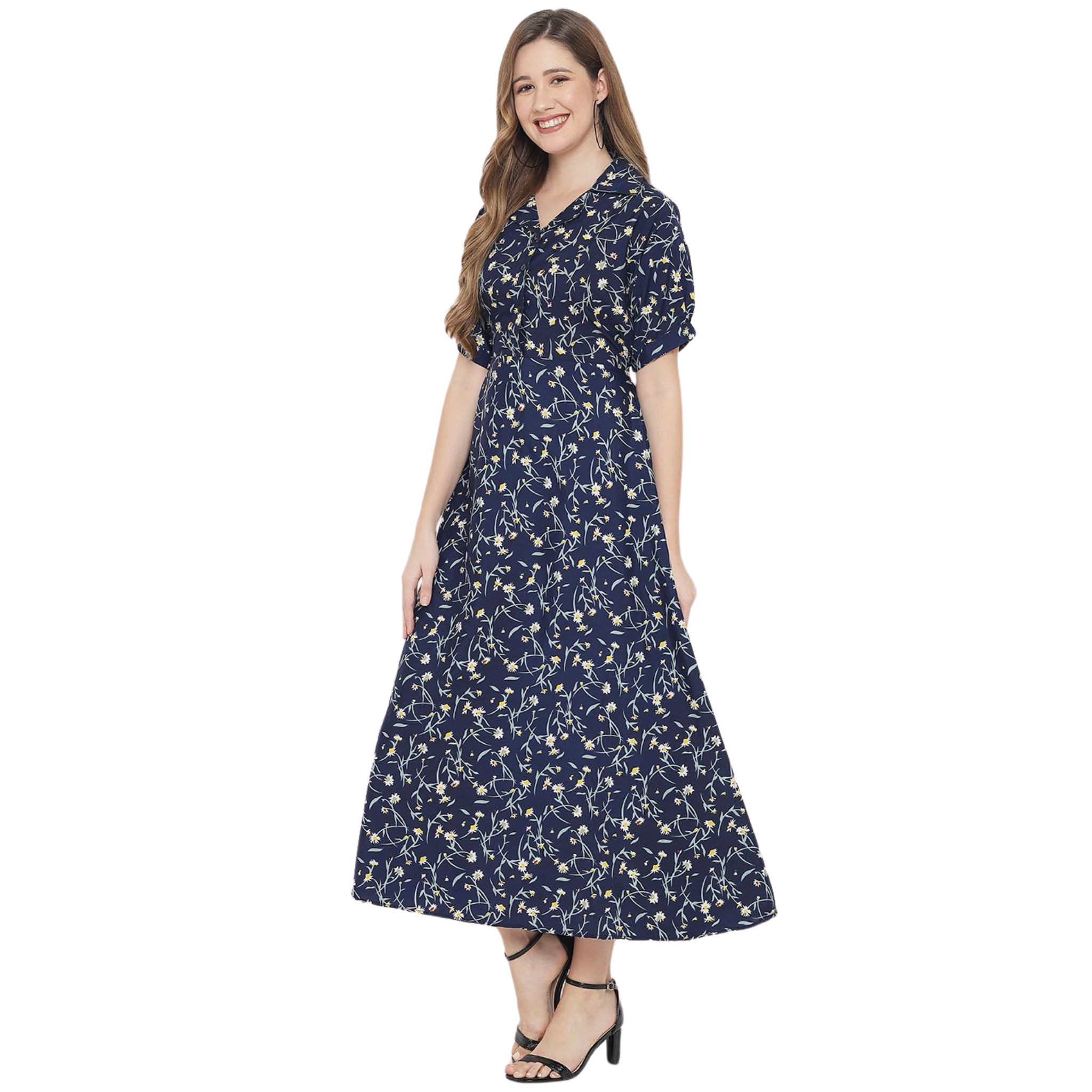 Blue Floral Fit And Flare Dress