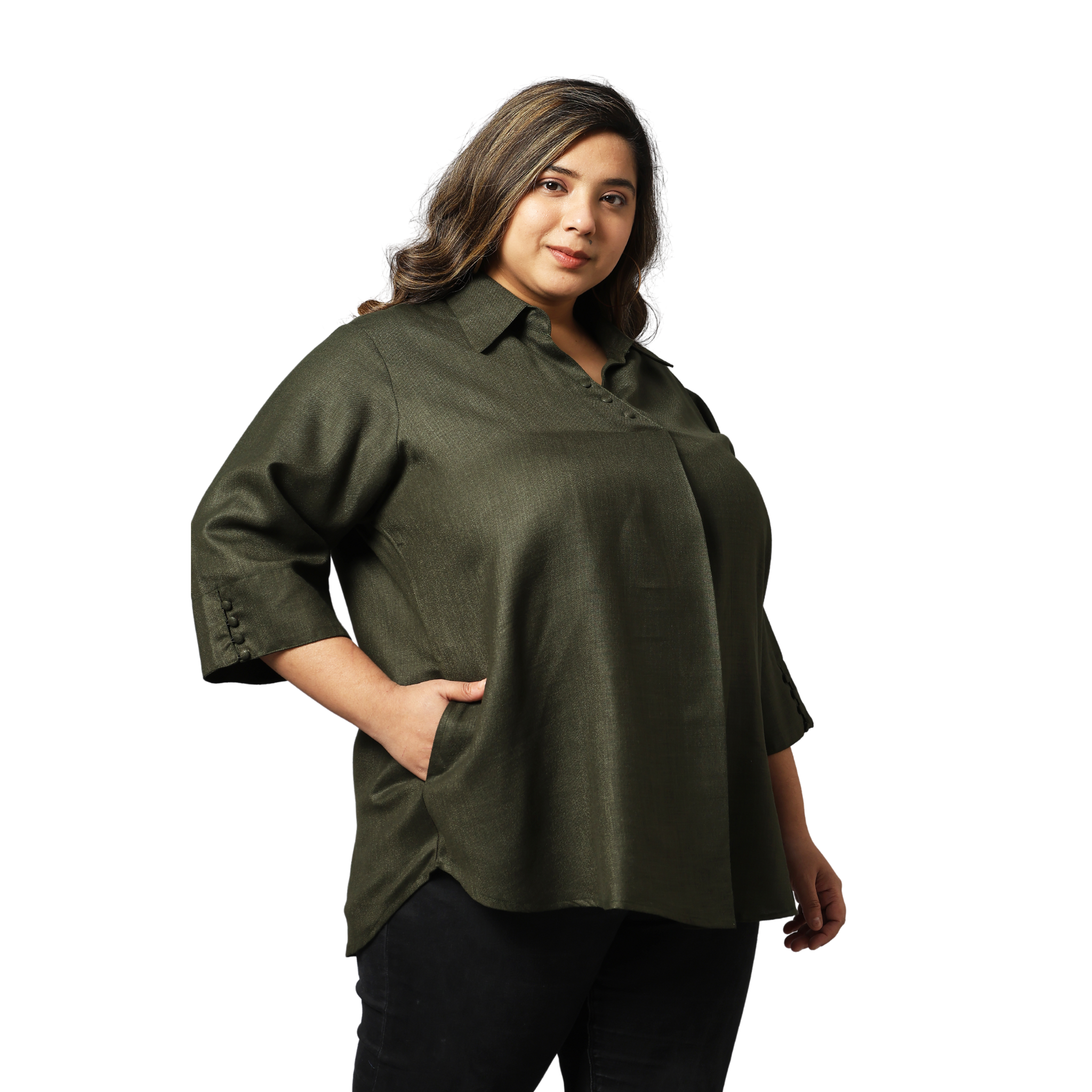 Green Woolen Blend Plus Size Tunic