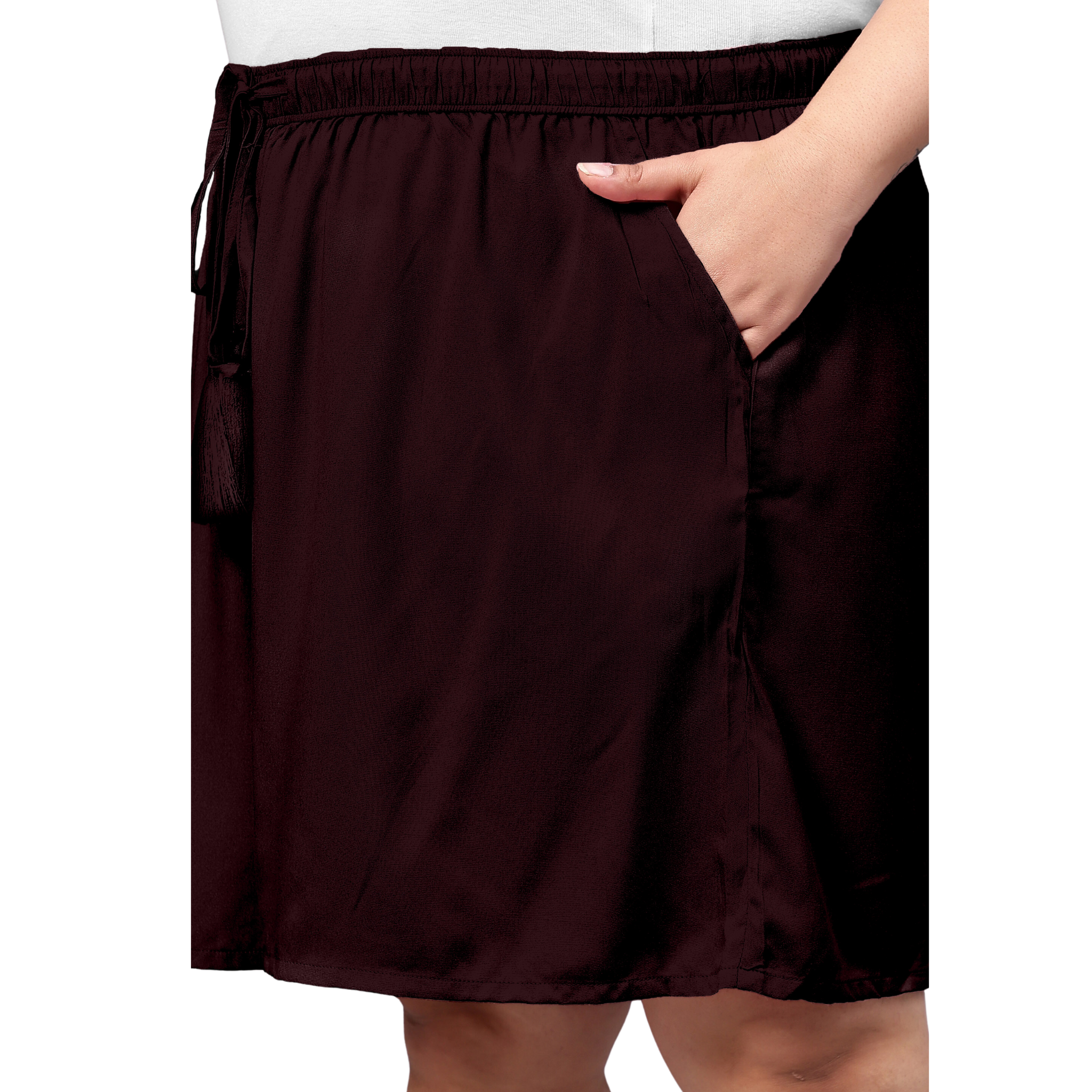 Brown Solid Plus Size Flared Shorts