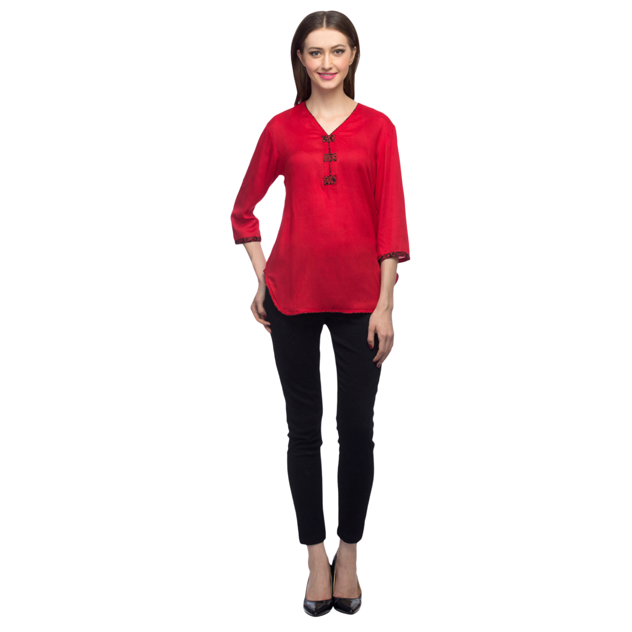 Red Solid Asymmetrical Top