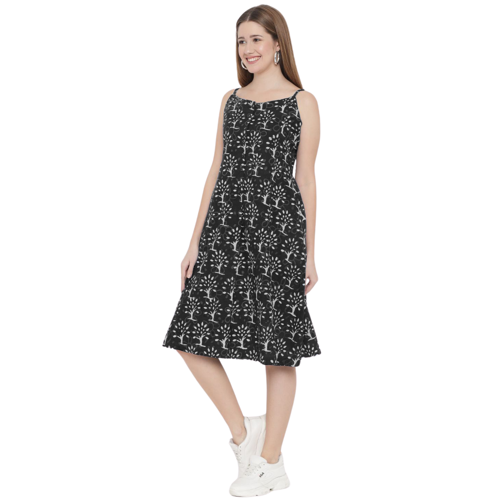 Black A-Line Hand Block Dress
