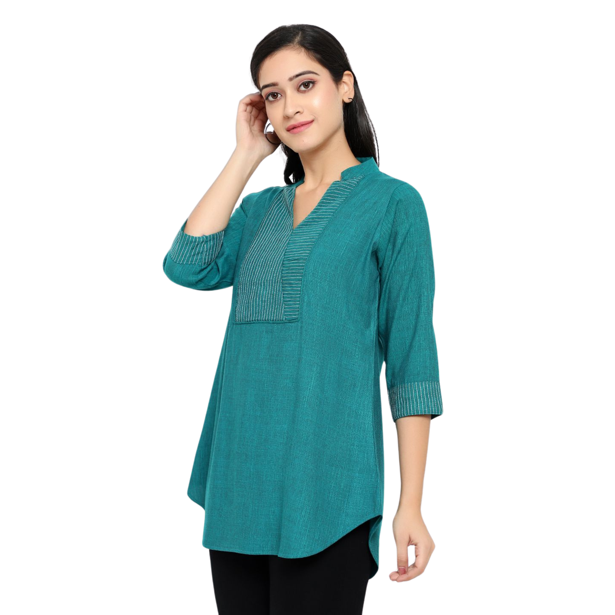 Turquoise Solid Embroidered Tunic