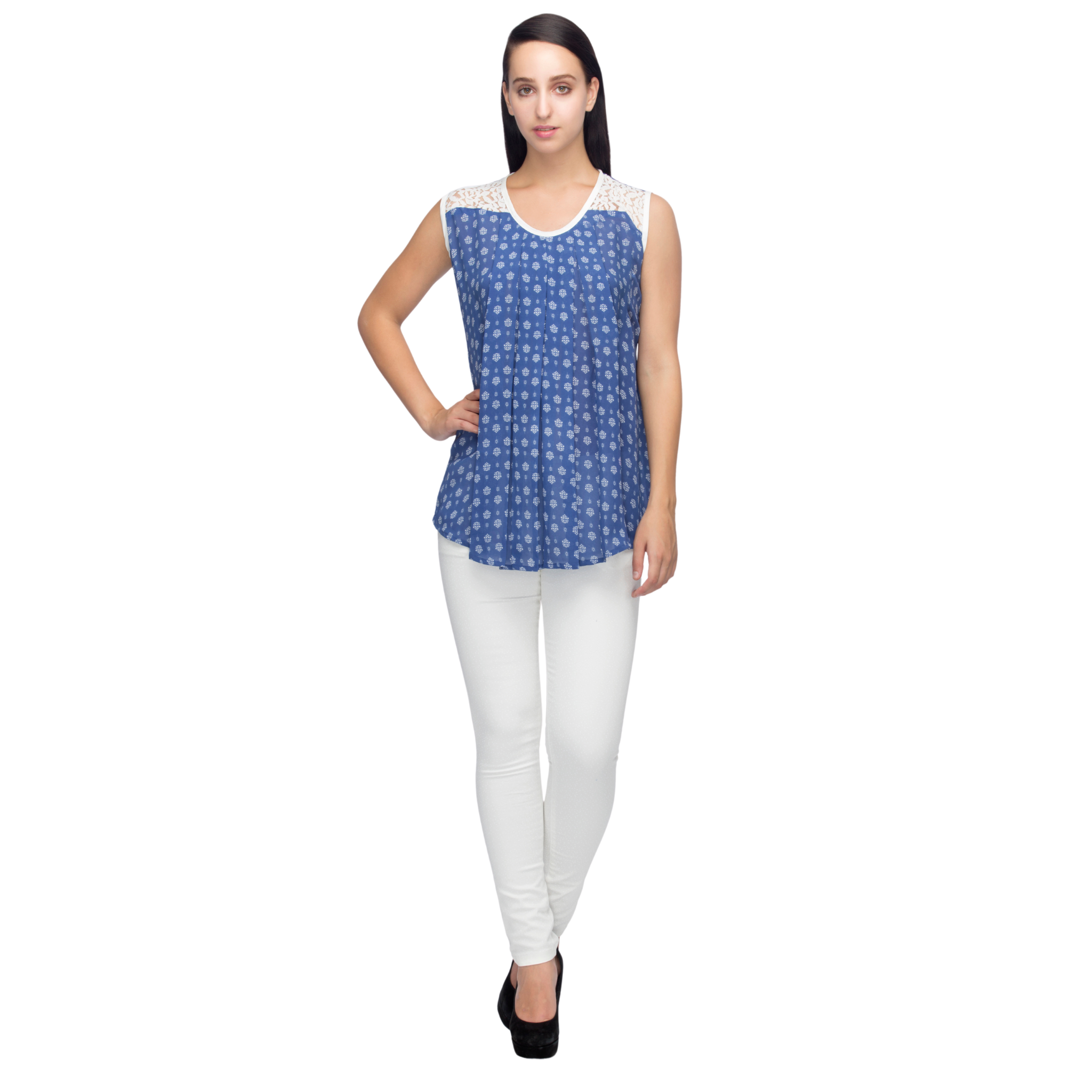 Blue And White Lace Top