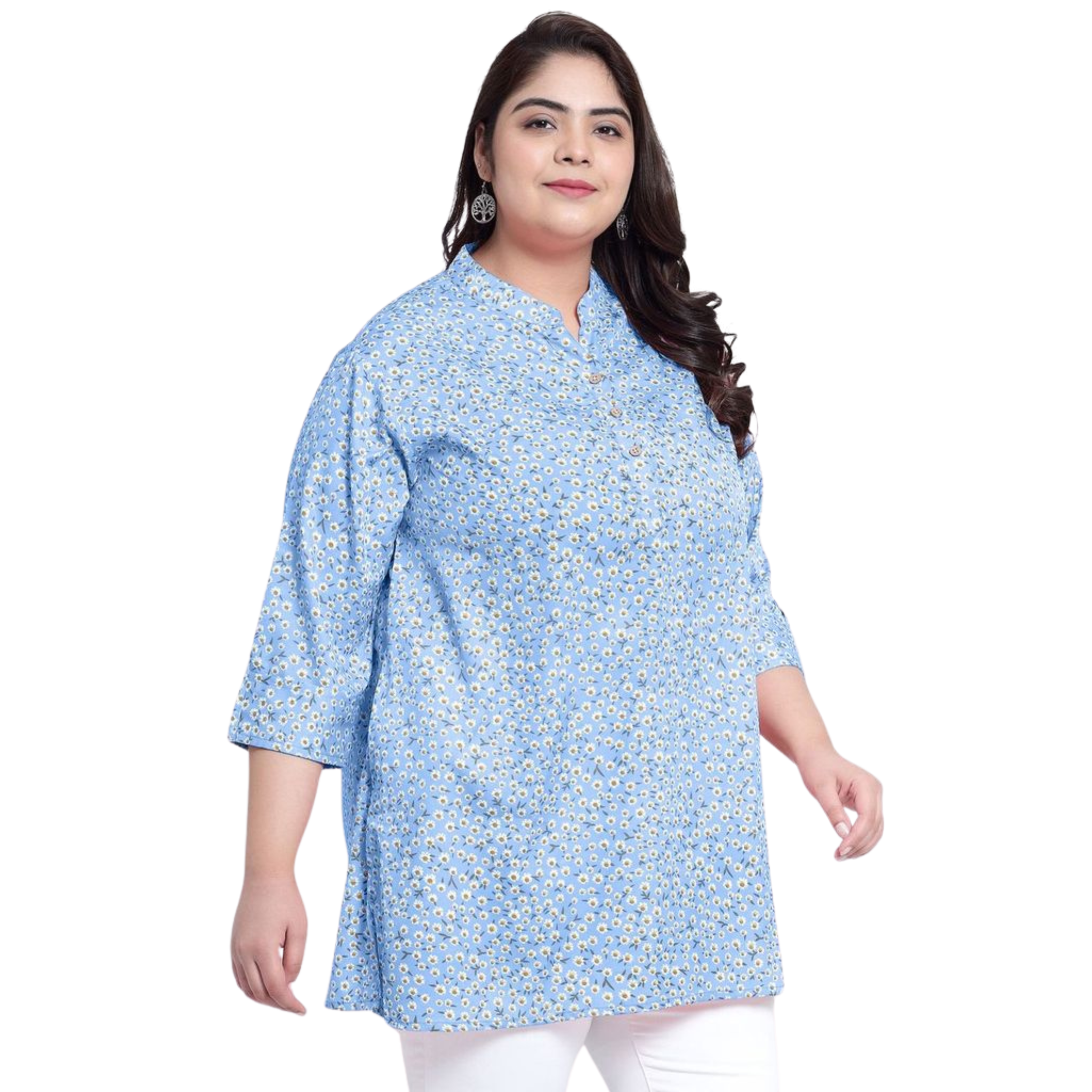 Blue Floral Print Plus Size Tunic