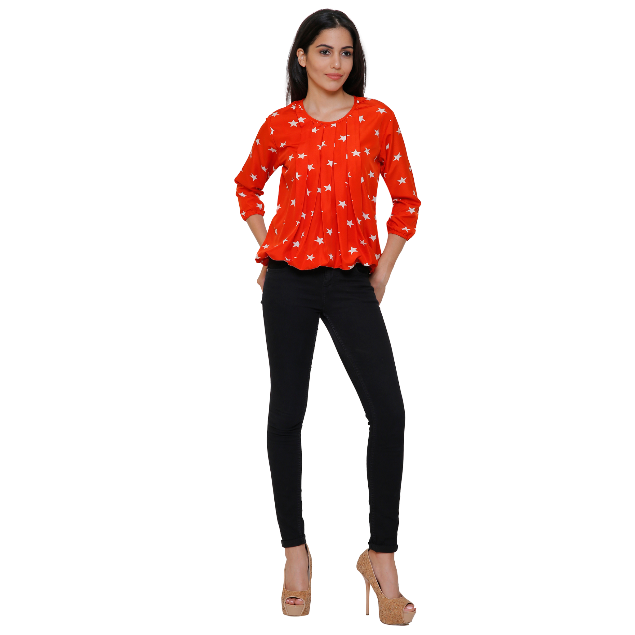Orange Star Print Top