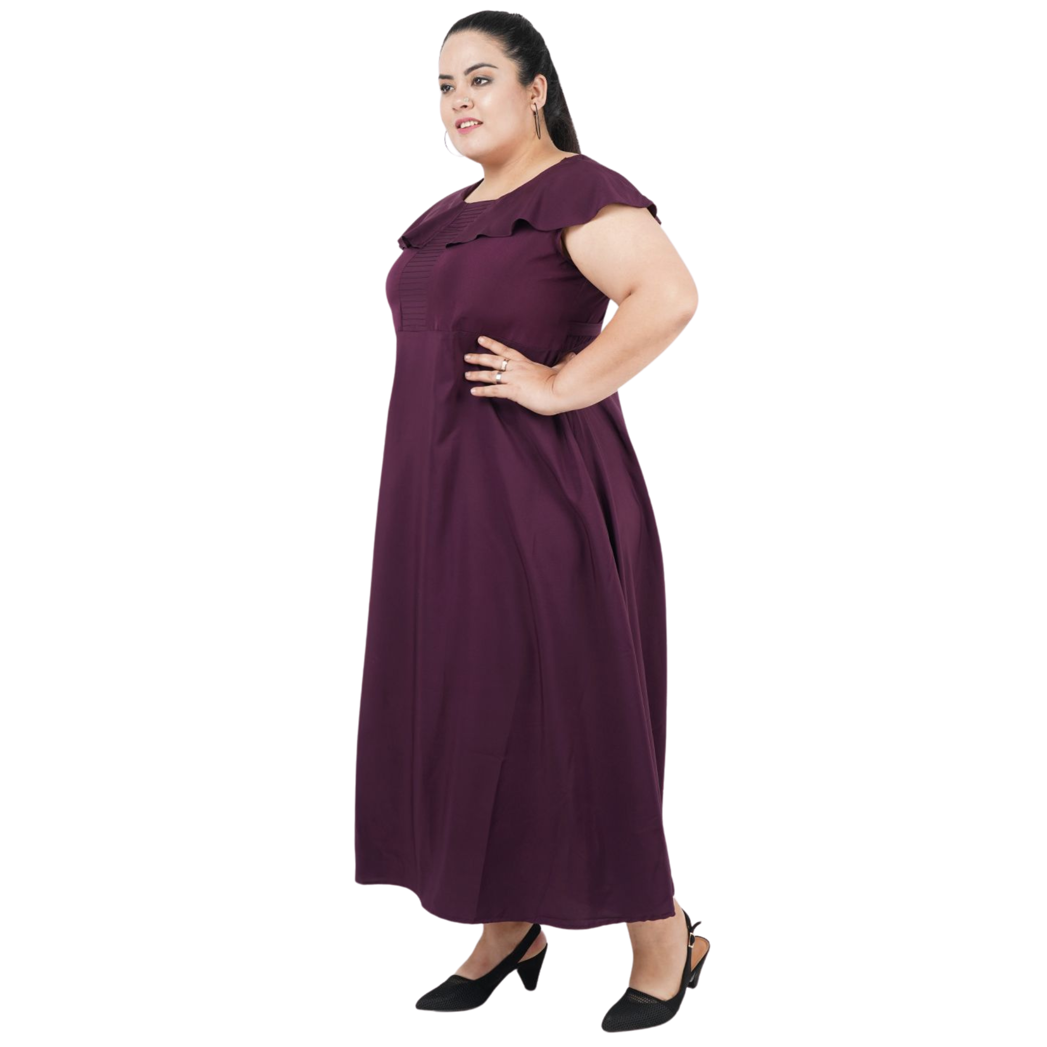 Purple Solid Maxi Plus Size Dress