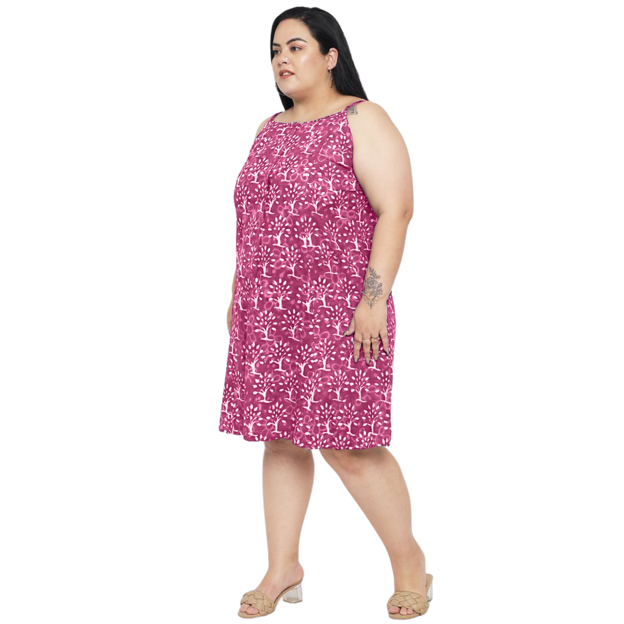 Pink A-Line Hand Block Plus Size Dress