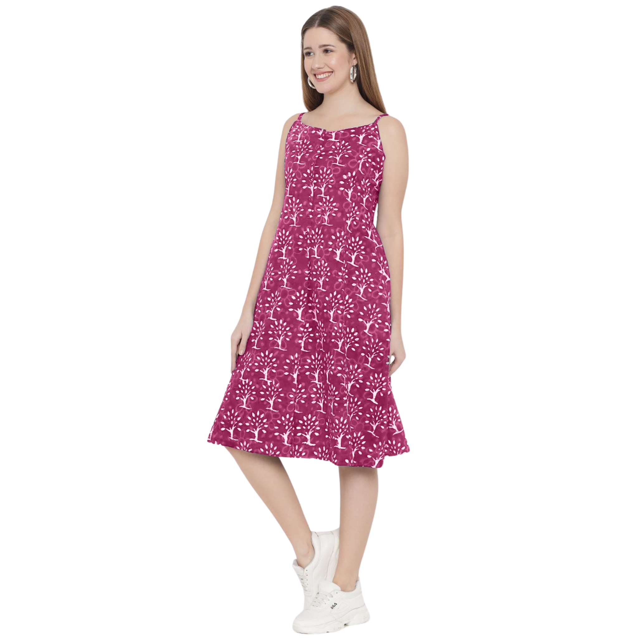 Pink A-Line Hand Block Dress