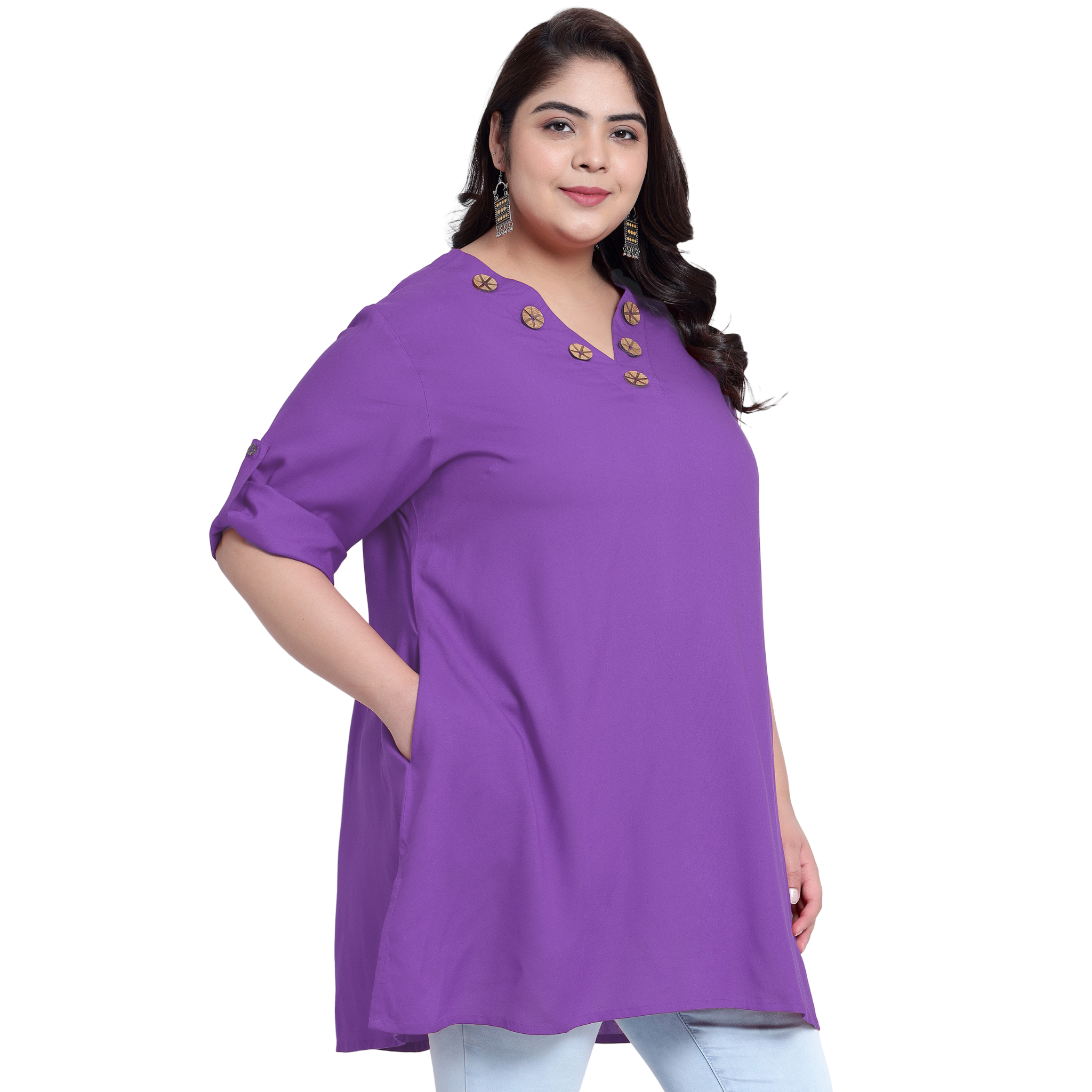 Lavender Collar Button Plus Size Tunic